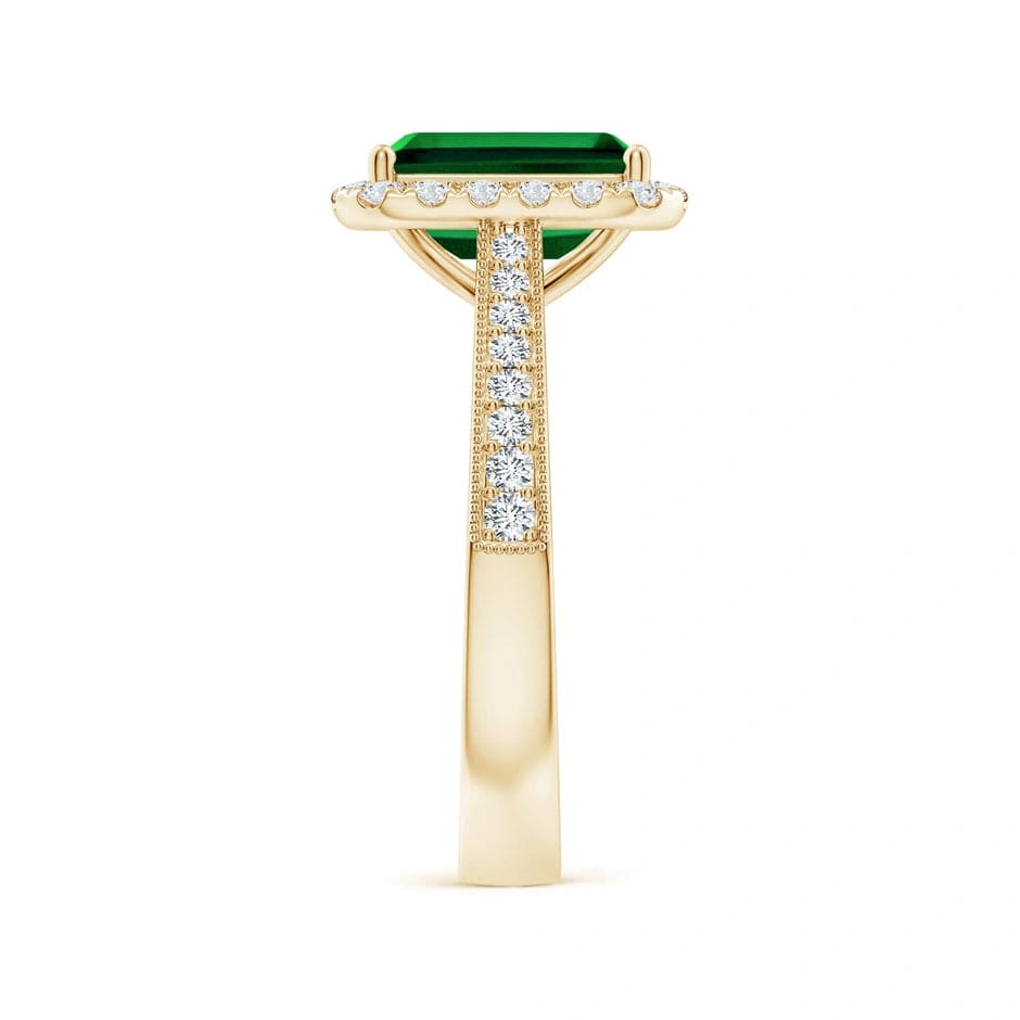 Lab-Grown Emerald-Cut Emerald - Halo Classic Engagement Ring 14K Yellow Gold