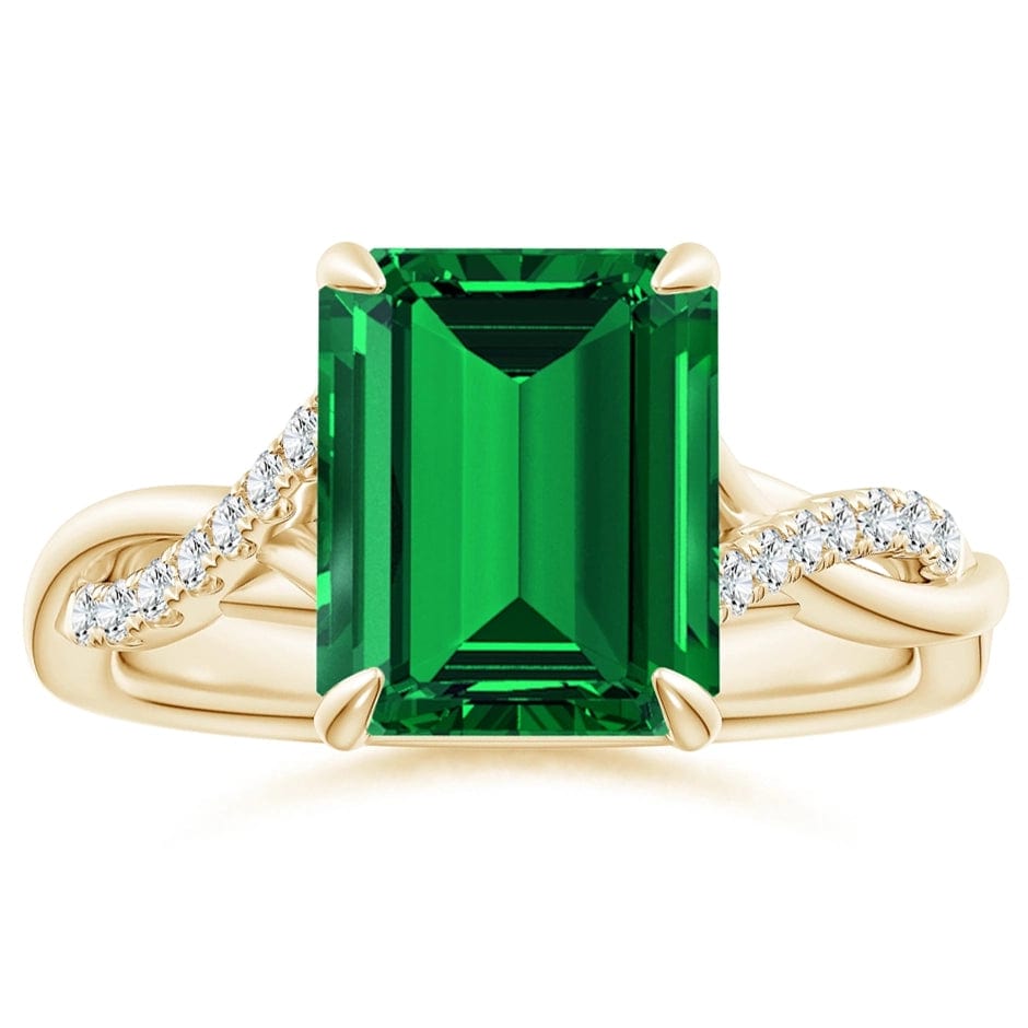 Lab-Grown Emerald-Cut Emerald - Pave Classic Engagement Ring 14K Yellow Gold