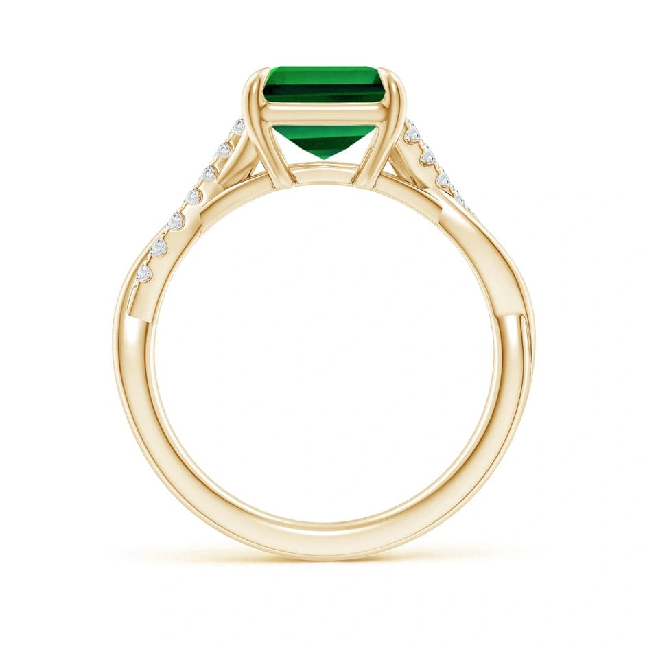 Lab-Grown Emerald-Cut Emerald - Pave Classic Engagement Ring 14K Yellow Gold