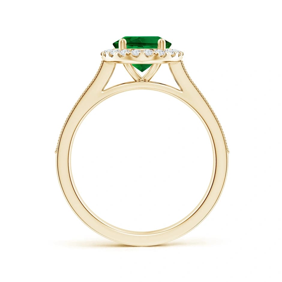 Lab-Grown Oval Brilliant Cut Emerald - Halo Classic Engagement Ring 14K Yellow Gold