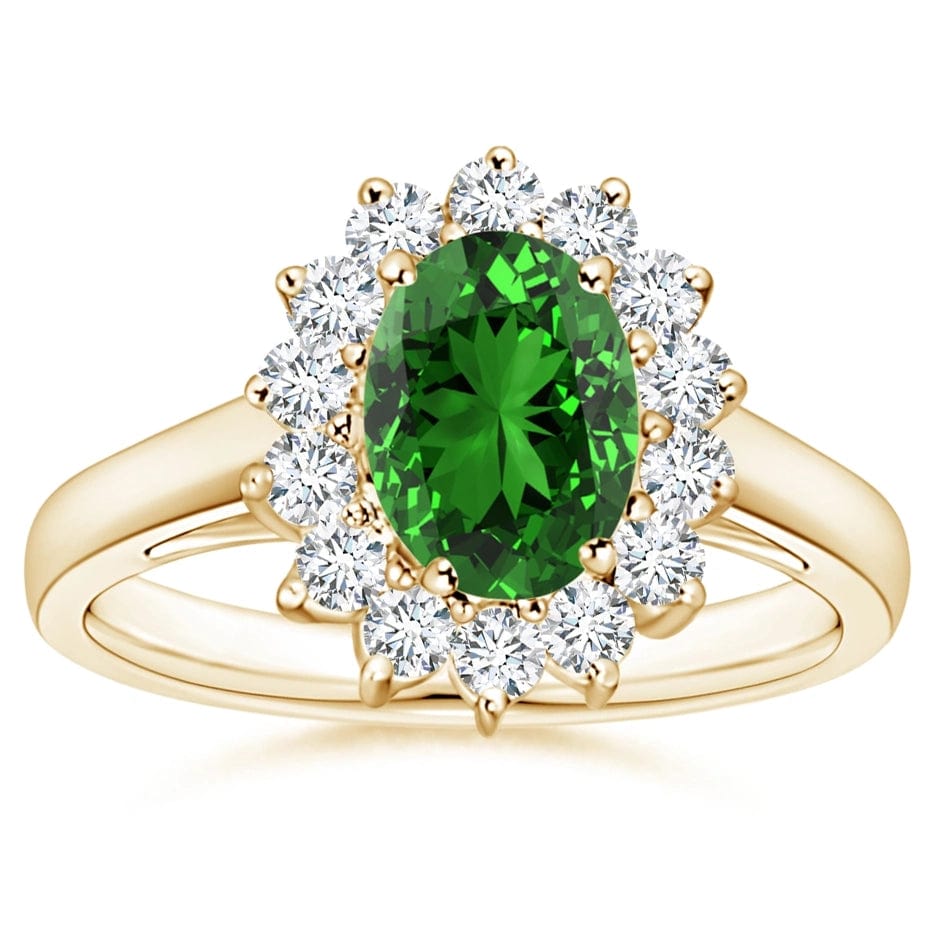 Lab-Grown Oval Brilliant Cut Emerald - Halo Classic Engagement Ring 14K Yellow Gold