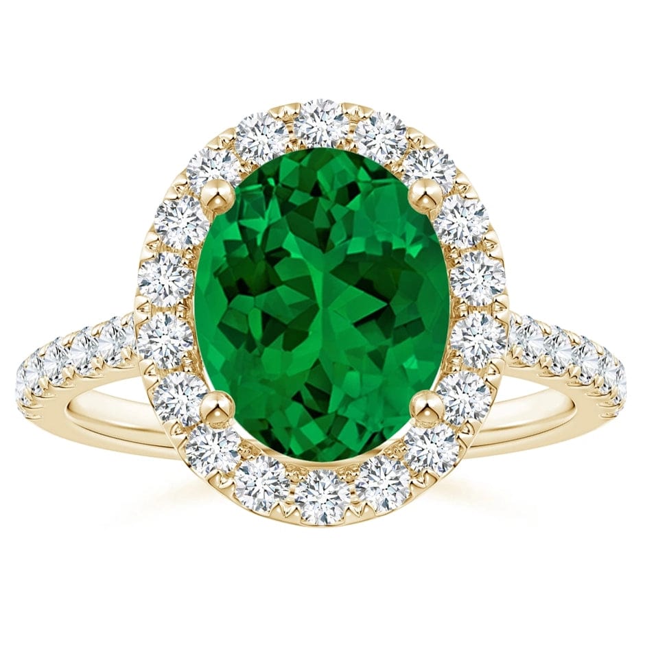 Lab-Grown Oval Brilliant Cut Emerald - Halo Classic Engagement Ring 14K Yellow Gold