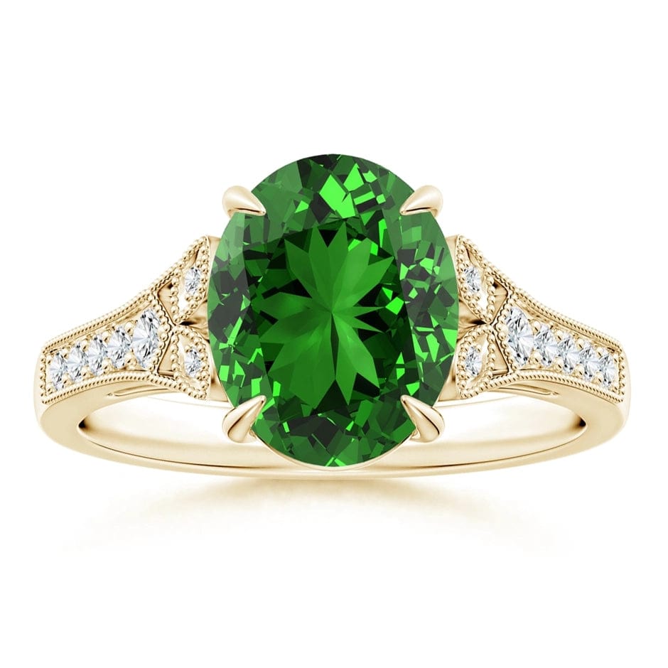 Lab-Grown Oval Brilliant Cut Emerald - Pave Classic Engagement Ring 14K Yellow Gold