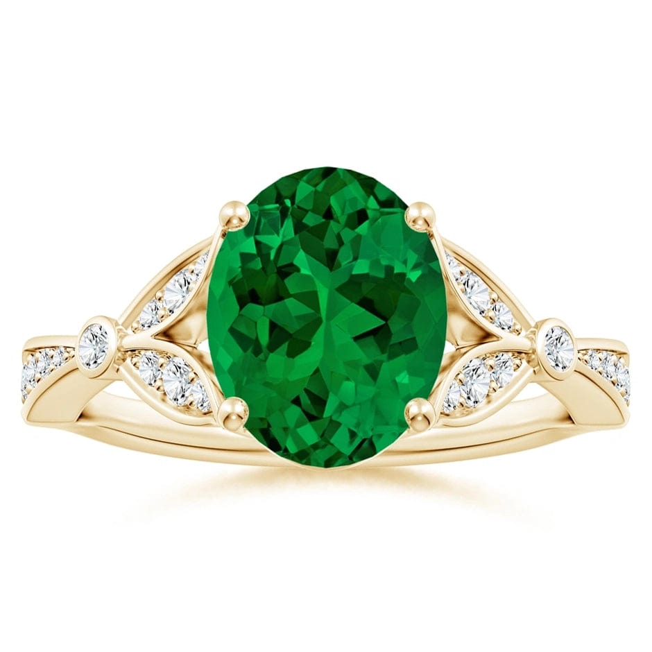 Lab-Grown Oval Brilliant Cut Emerald - Pave Classic Engagement Ring 14K Yellow Gold