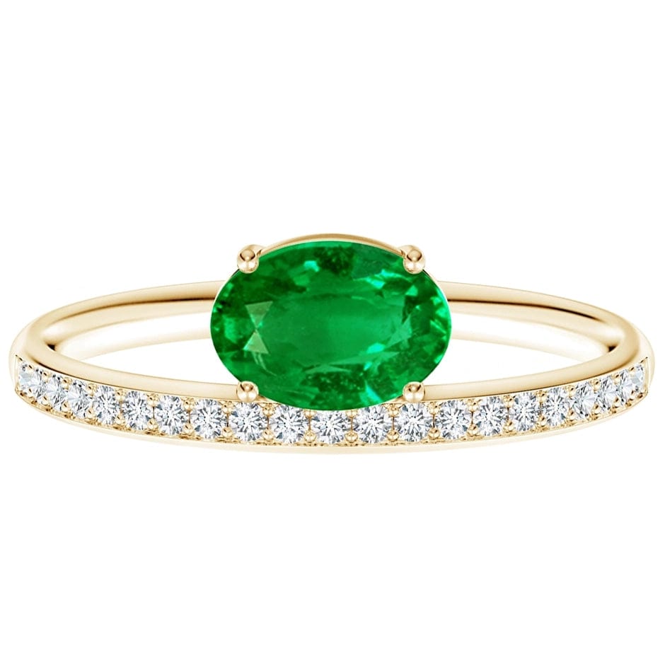 Lab-Grown Oval Brilliant Cut Emerald - Pave Classic Engagement Ring 14K Yellow Gold