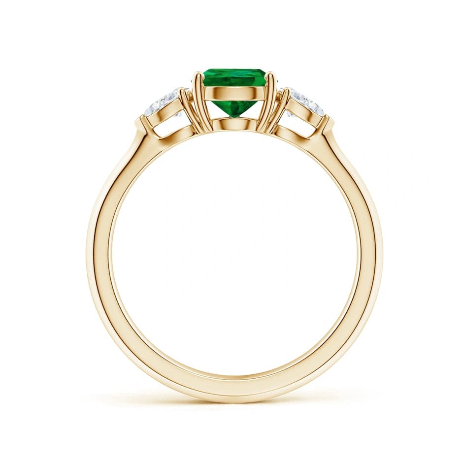 Lab-Grown Pear Brilliant Cut Emerald - Three Stone Classic Engagement Ring 14K Yellow Gold