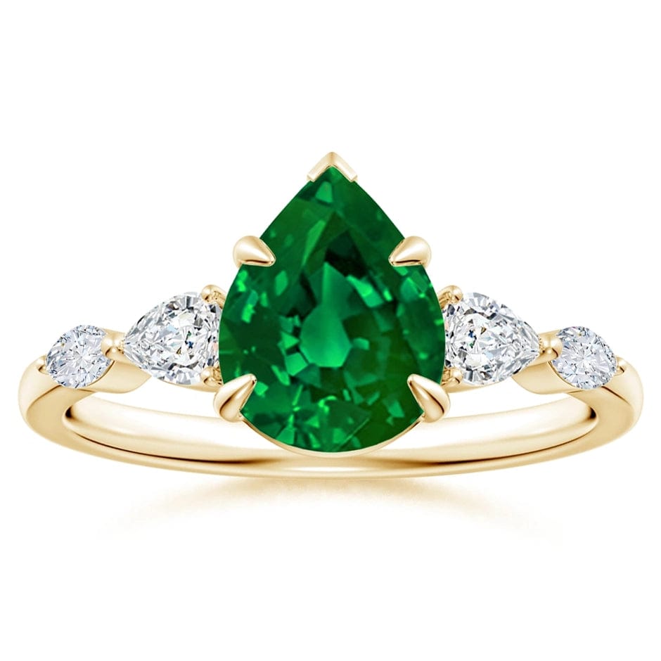 Lab-Grown Pear Brilliant Cut Emerald - Pave Classic Engagement Ring 14K Yellow Gold