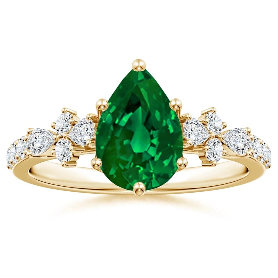 Lab-Grown Pear Brilliant Cut Emerald - Pave Classic Engagement Ring 14K Yellow Gold