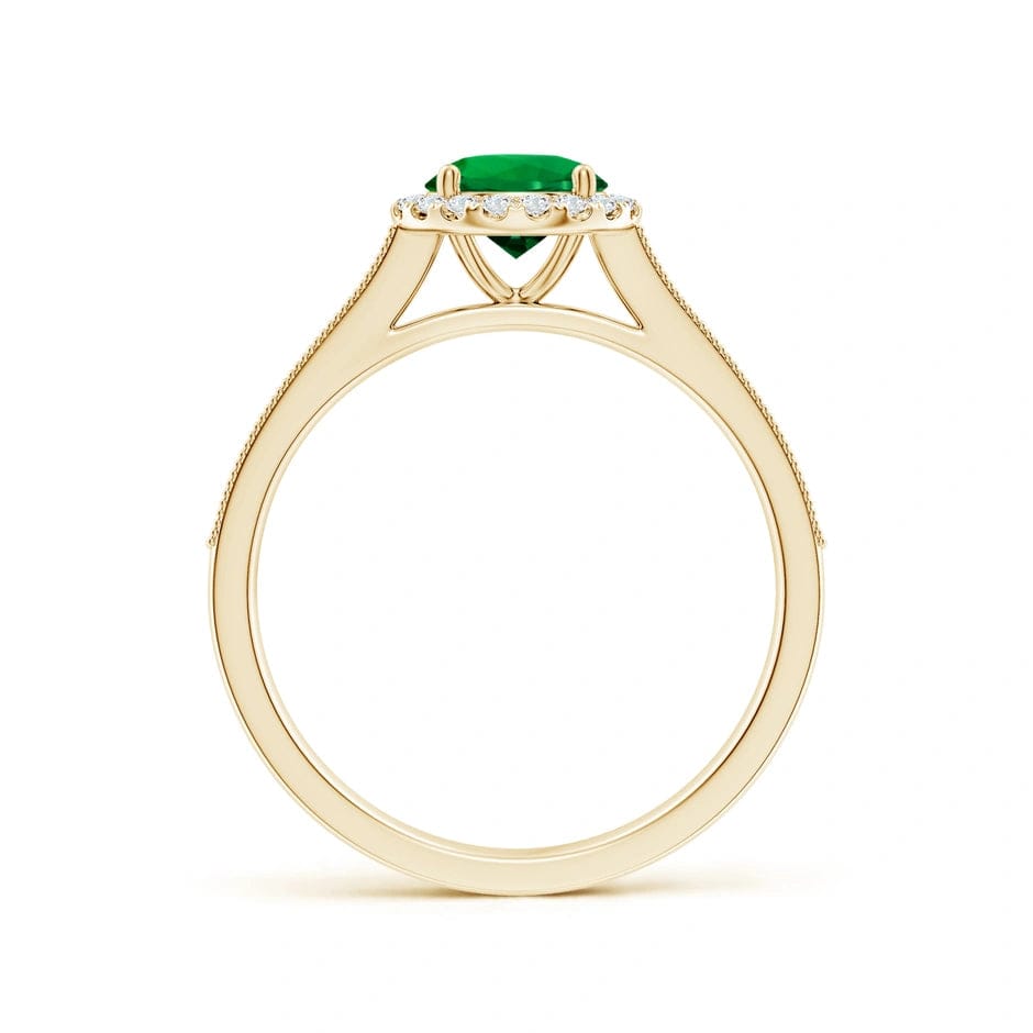 Lab-Grown Round Brilliant Cut Emerald - Halo Classic Engagement Ring 14K Yellow Gold