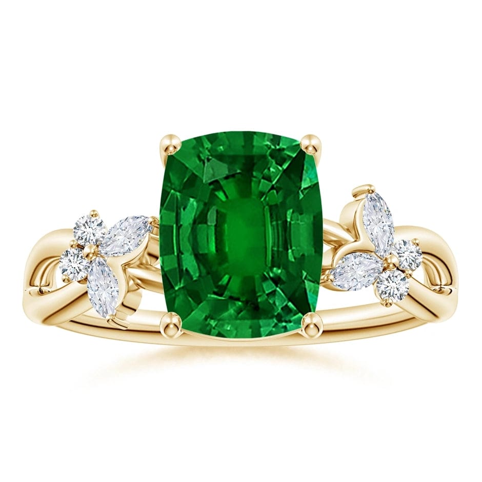 Lab-Grown Cushion Cut Emerald - Pave Classic Engagement Ring 14K Yellow Gold