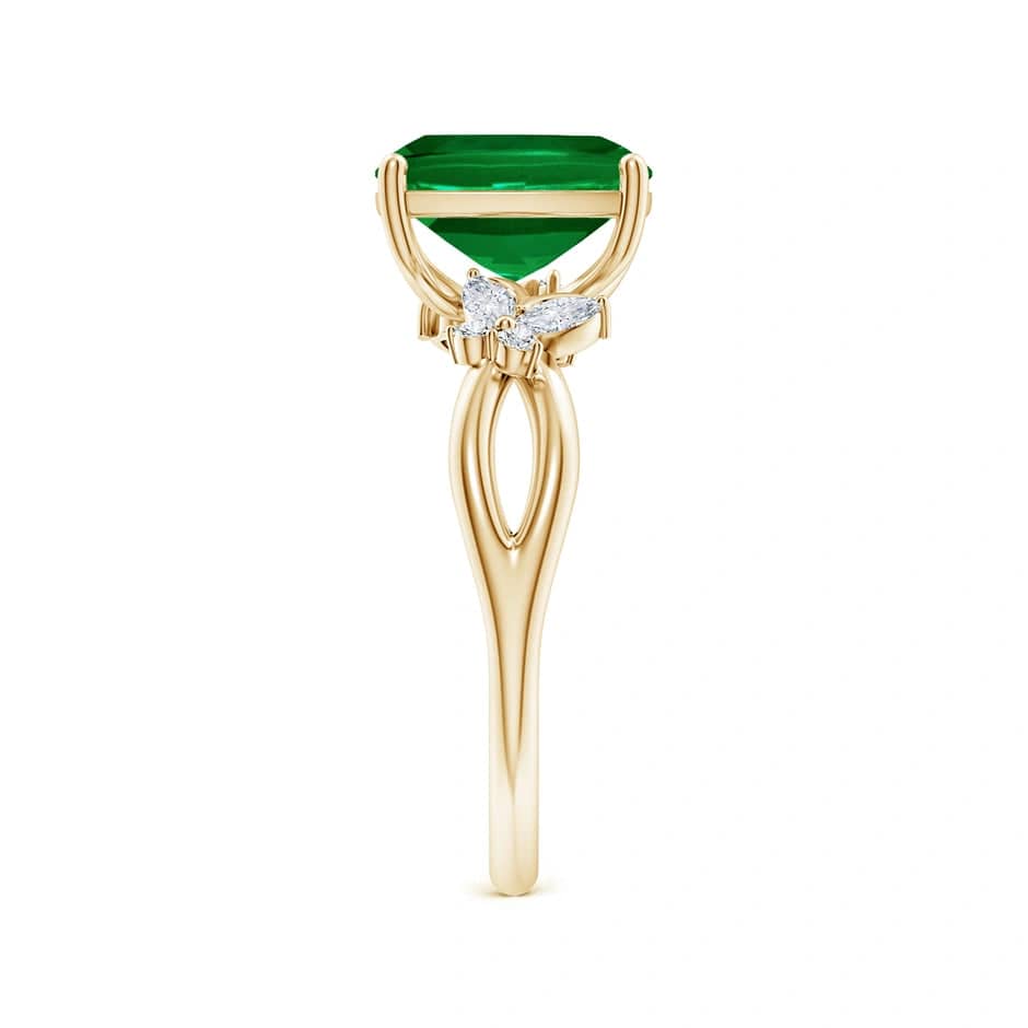 Lab-Grown Cushion Cut Emerald - Pave Classic Engagement Ring 14K Yellow Gold