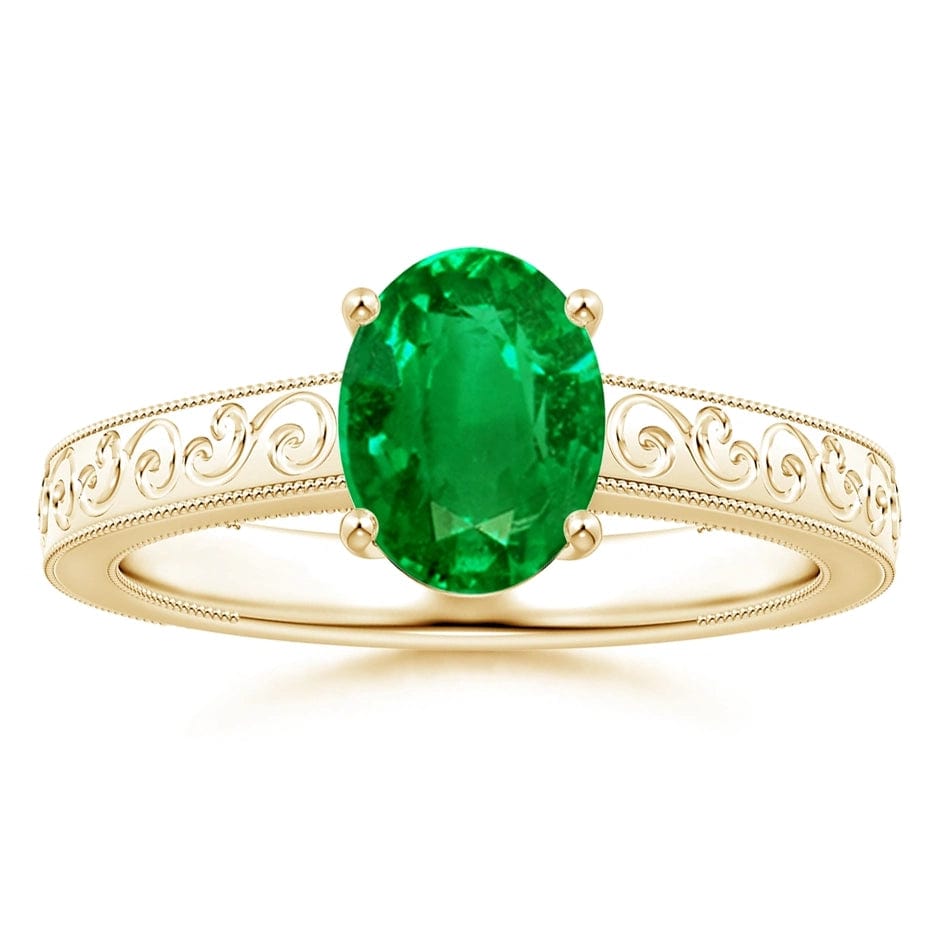 Lab-Grown Oval Brilliant Cut Emerald - Solitaire Classic Engagement Ring 14K Yellow Gold