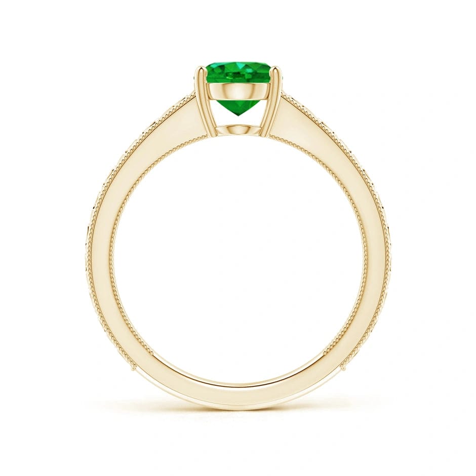 Lab-Grown Oval Brilliant Cut Emerald - Solitaire Classic Engagement Ring 14K Yellow Gold