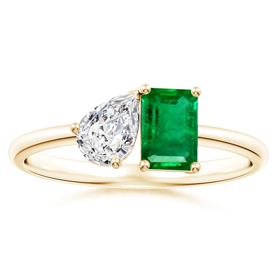 Lab-Grown Emerald-Cut Emerald - Two Stone Classic Engagement Ring 14K Yellow Gold