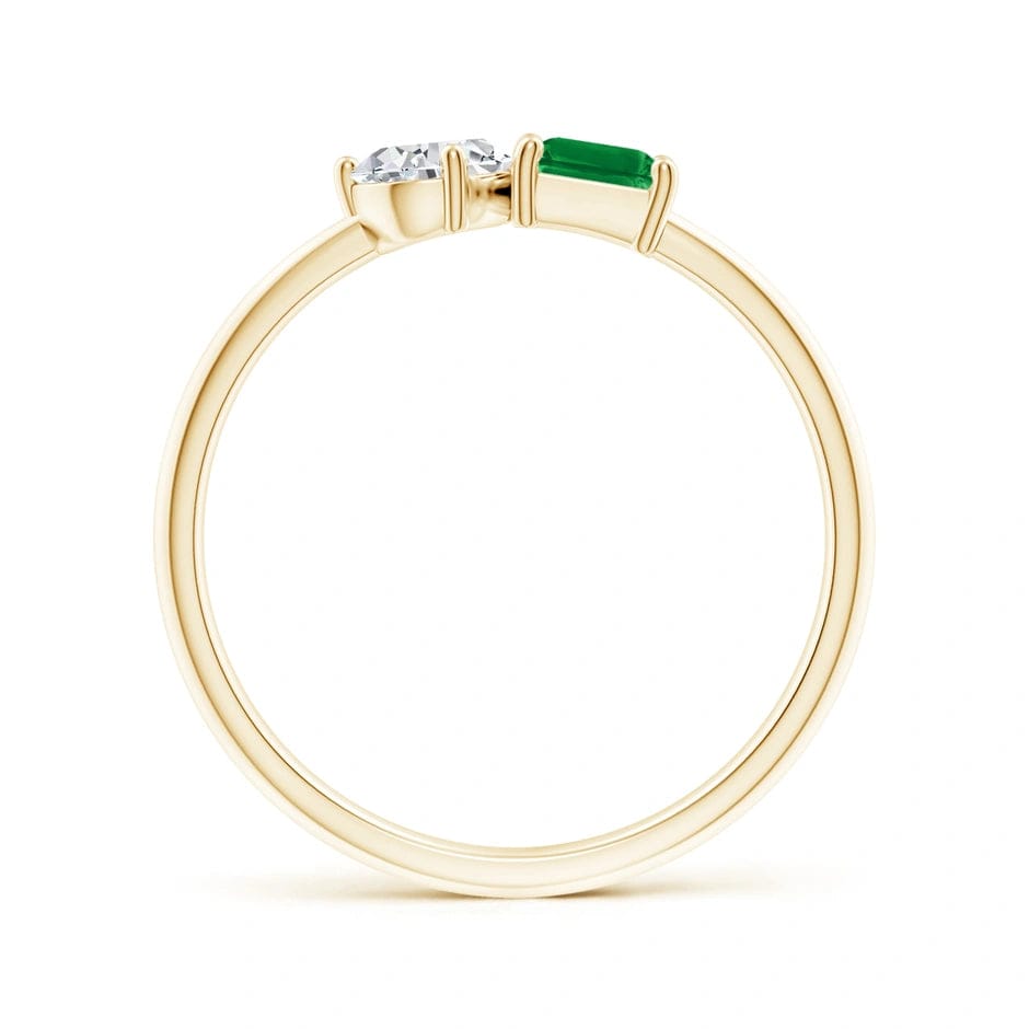 Lab-Grown Emerald-Cut Emerald - Two Stone Classic Engagement Ring 14K Yellow Gold