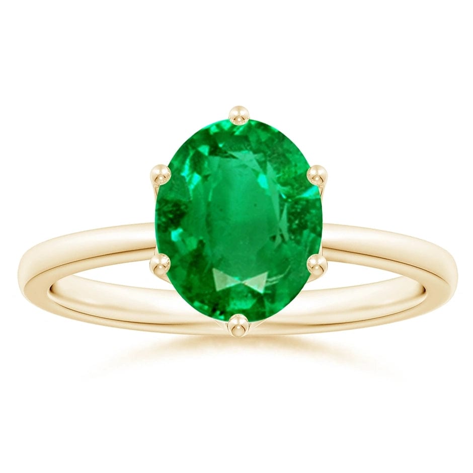 Lab-Grown Oval Brilliant Cut Emerald - Solitaire Classic Engagement Ring 14K Yellow Gold