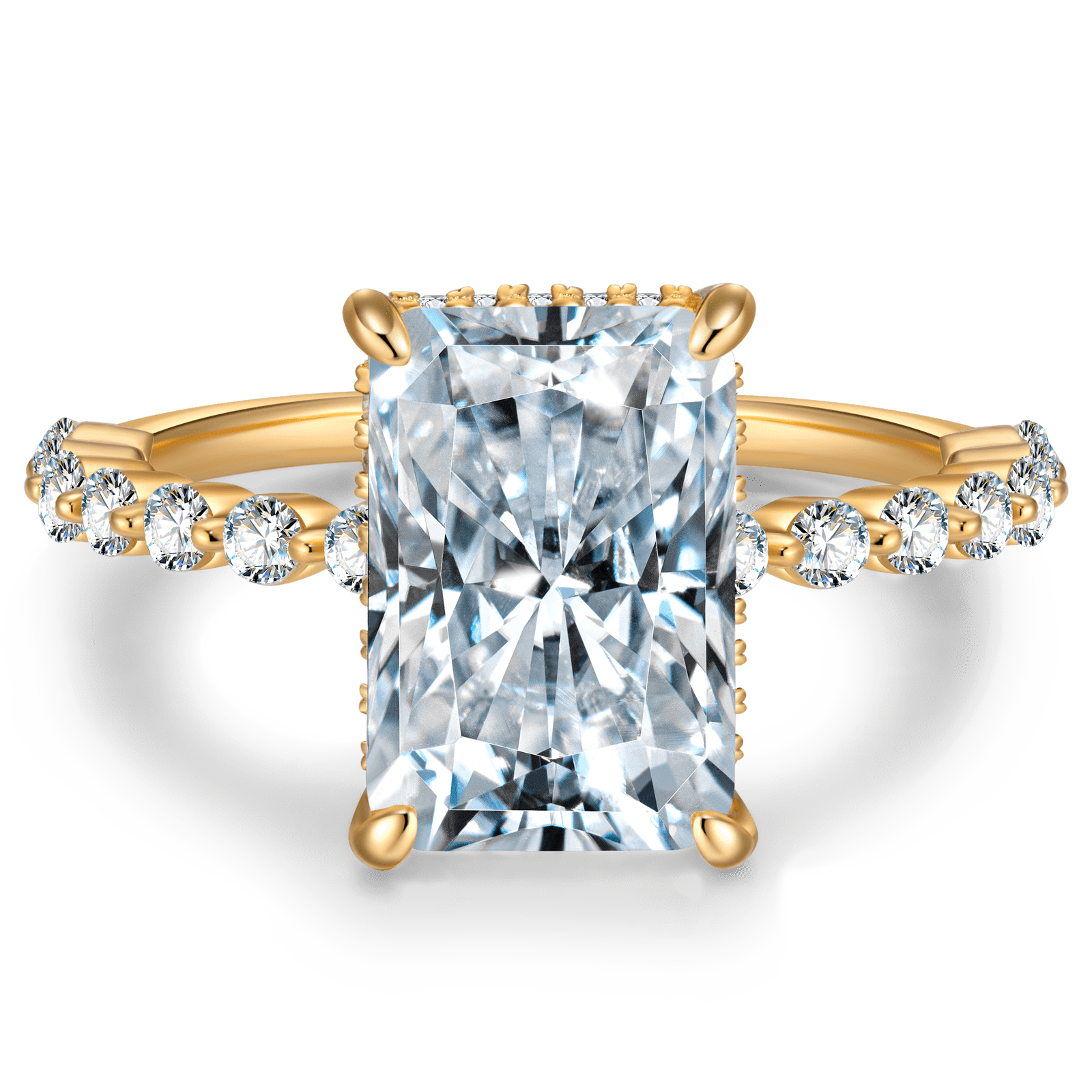 GENUINE LOVE Hidden Halo Engagement Ring - 7.80 Carat 9K Yellow Gold with a Radiant Cut Lab-Grown Moissanite