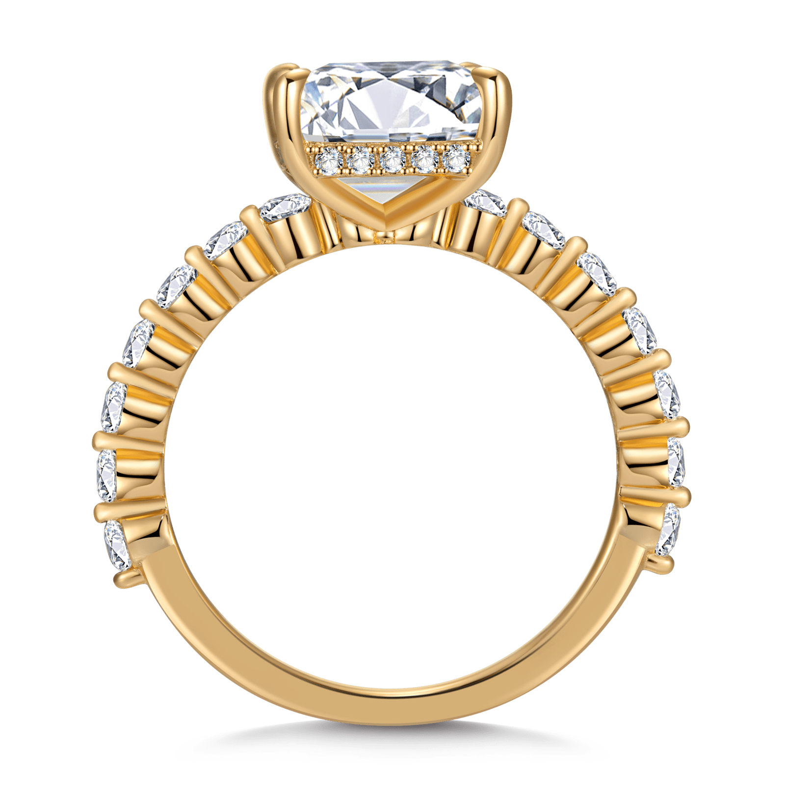 GENUINE LOVE Hidden Halo Engagement Ring - 7.80 Carat 9K Yellow Gold with a Radiant Cut Lab-Grown Moissanite