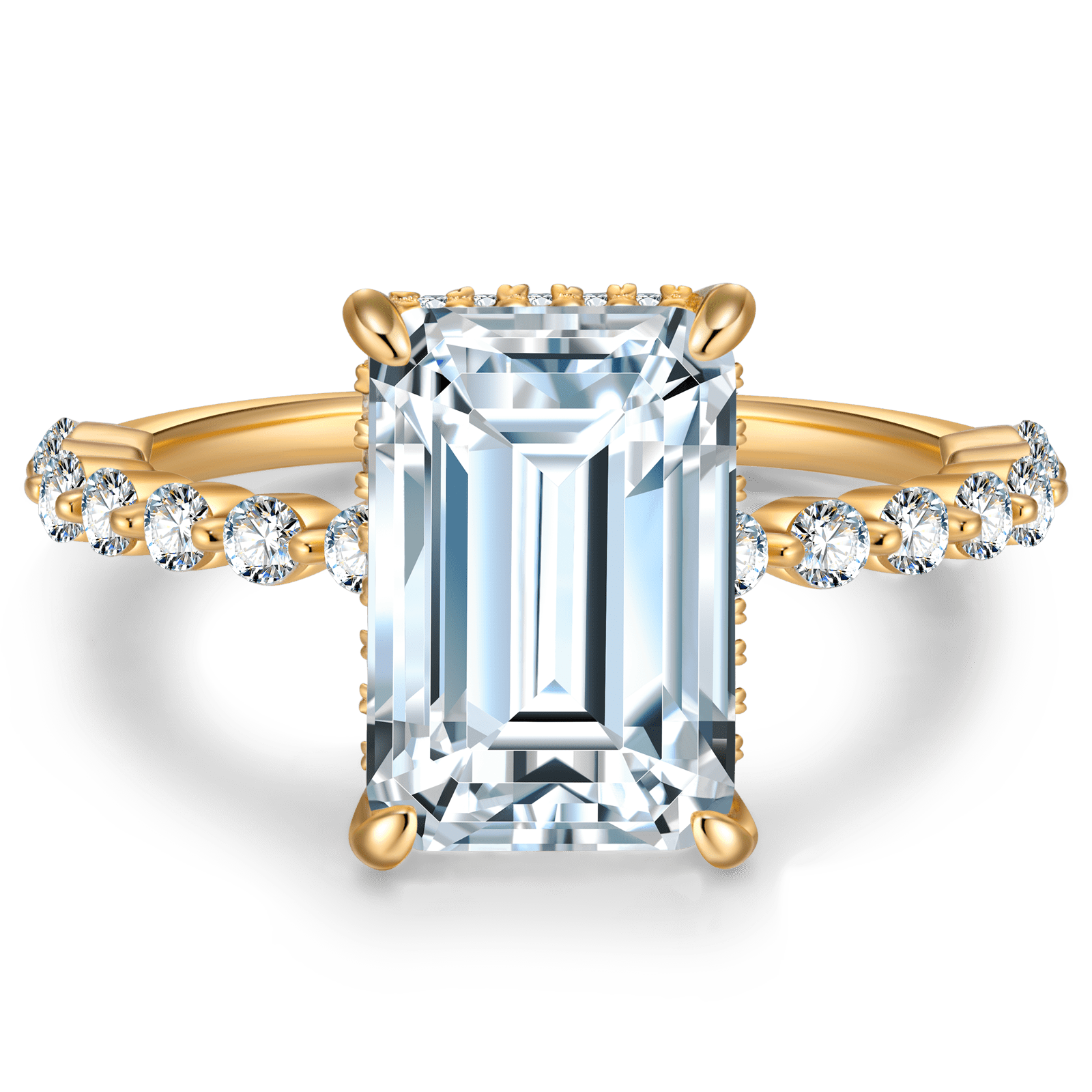 GENUINE LOVE Hidden Halo Engagement Ring - 7.80 Carat 9K Yellow Gold with a Emerald Cut Lab-Grown Moissanite