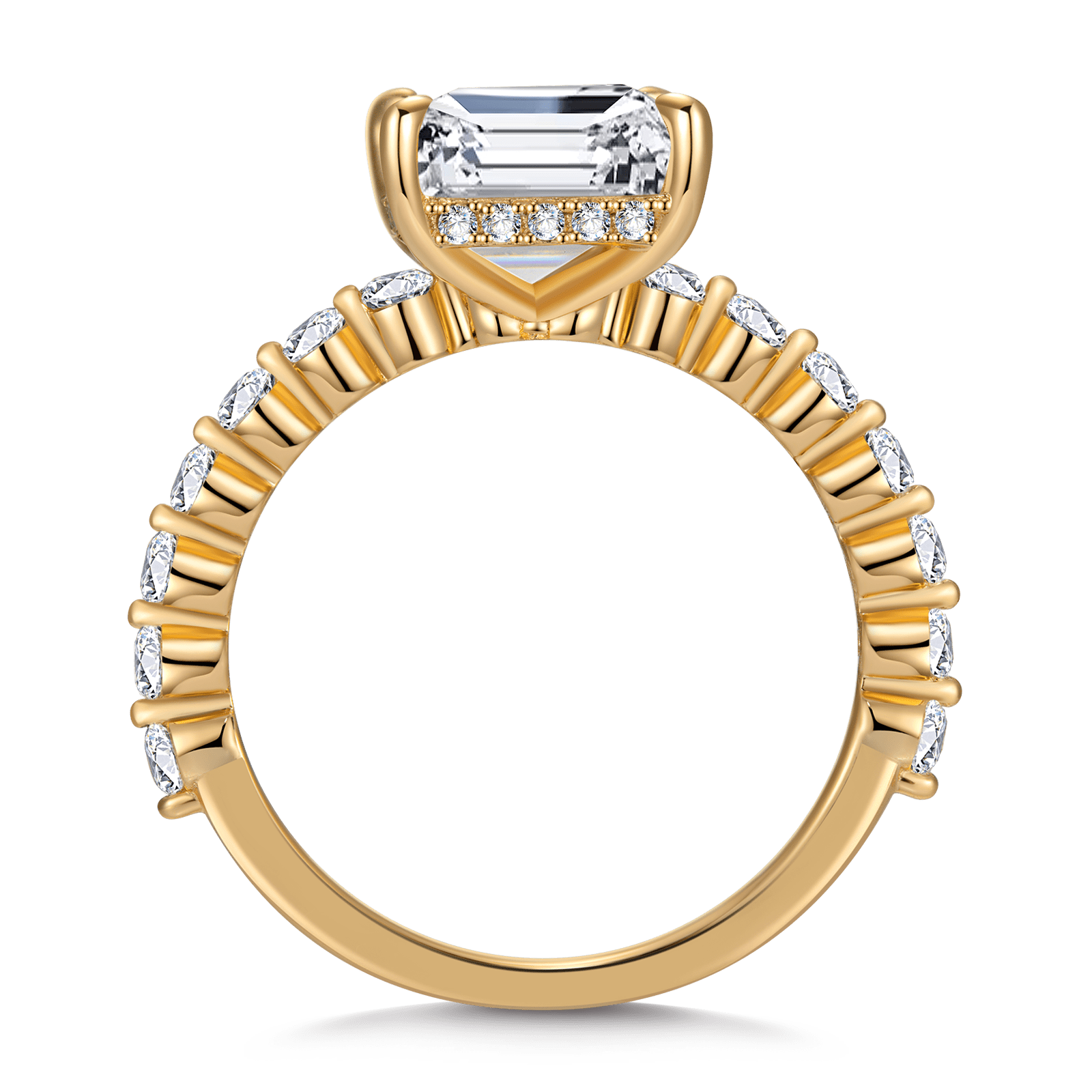 GENUINE LOVE Hidden Halo Engagement Ring - 7.80 Carat 9K Yellow Gold with a Emerald Cut Lab-Grown Moissanite