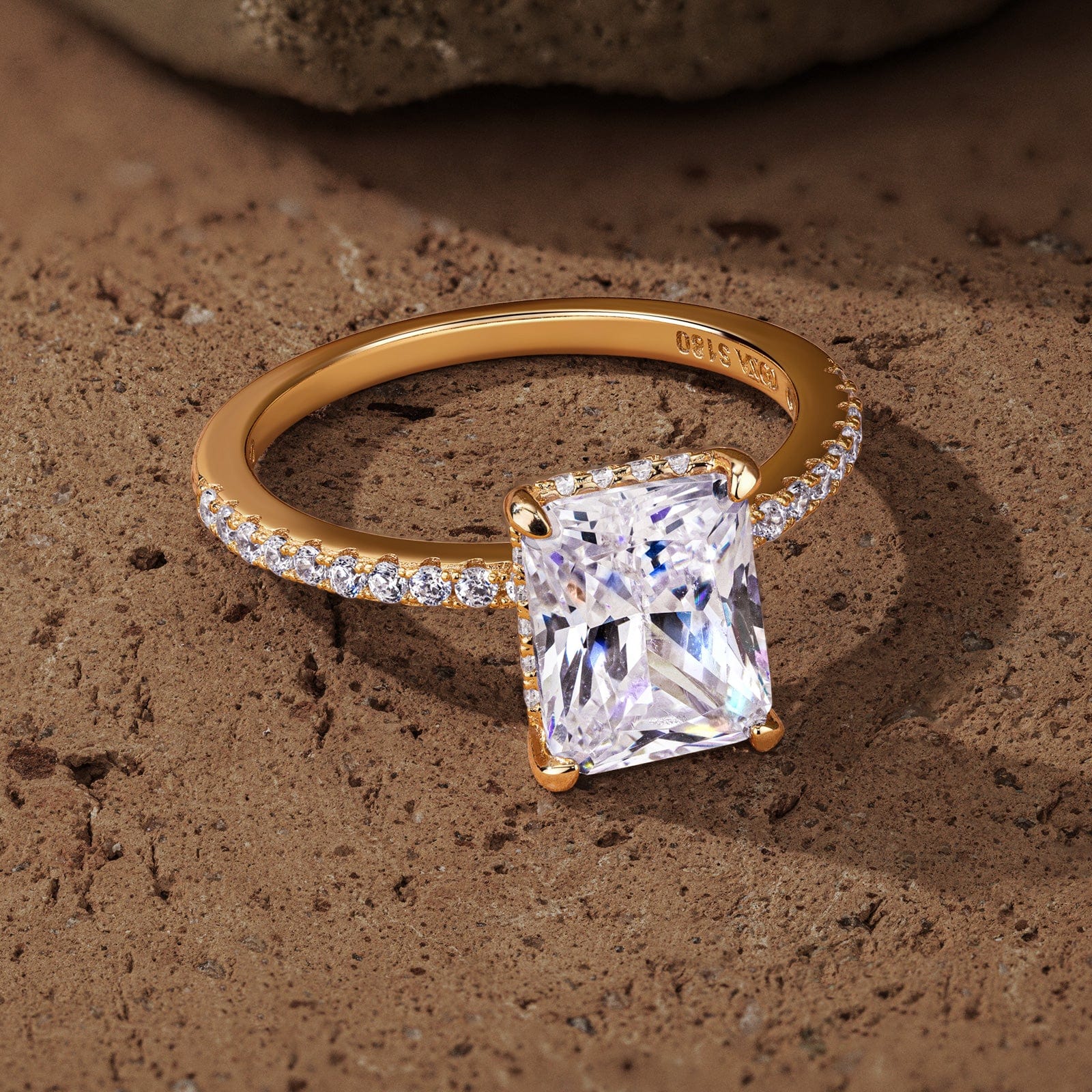 GENUINE LOVE Pave Engagement Ring - 3.00 Carat 9K Yellow Gold with a Radiant Cut Lab-Grown Moissanite