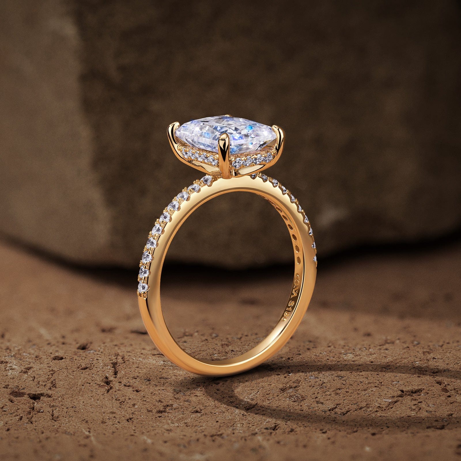 GENUINE LOVE Pave Engagement Ring - 3.00 Carat 9K Yellow Gold with a Radiant Cut Lab-Grown Moissanite