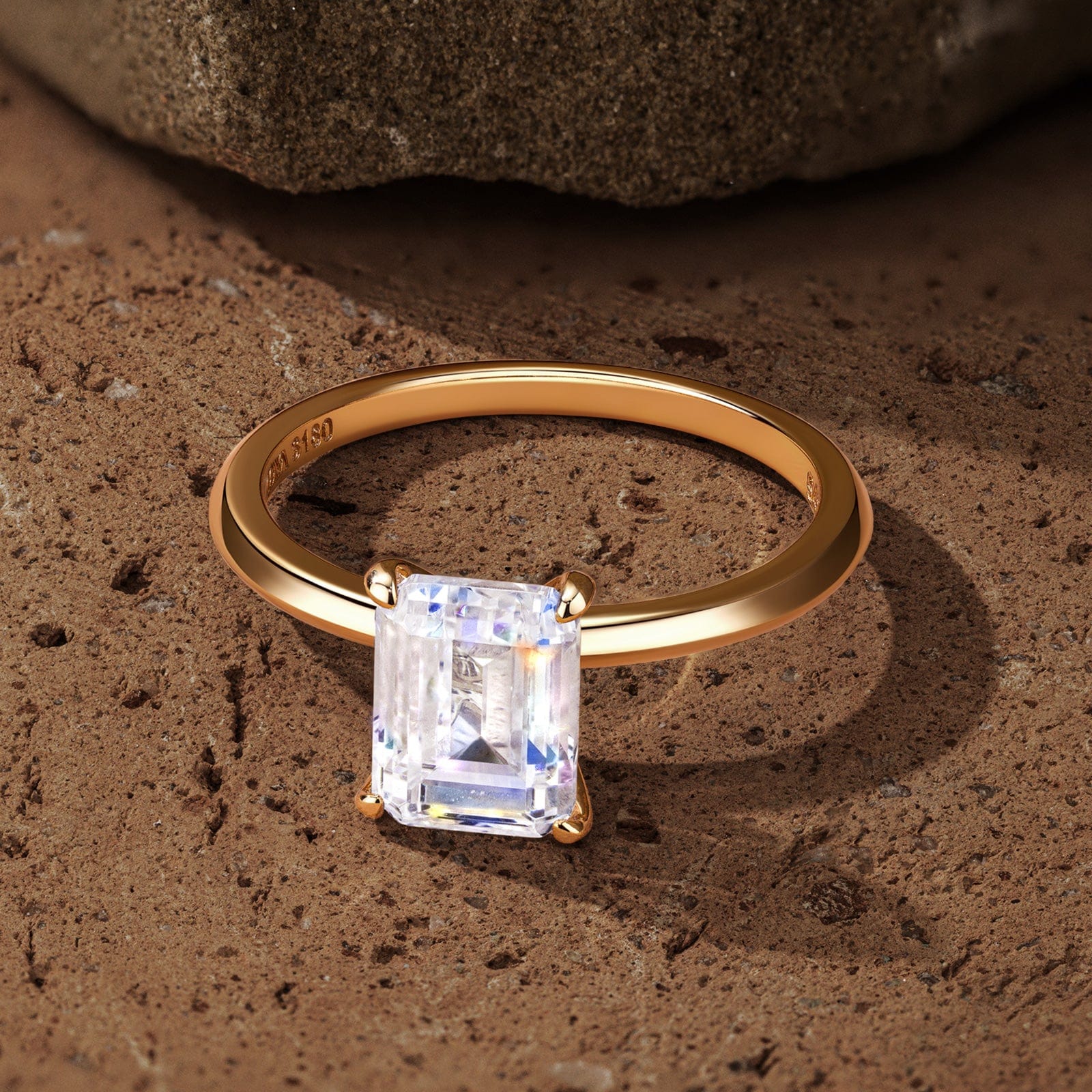 GENUINE LOVE Solitaire Engagement Ring - 2.00 Carat 9K Yellow Gold with a Emerald Cut Lab-Grown Moissanite