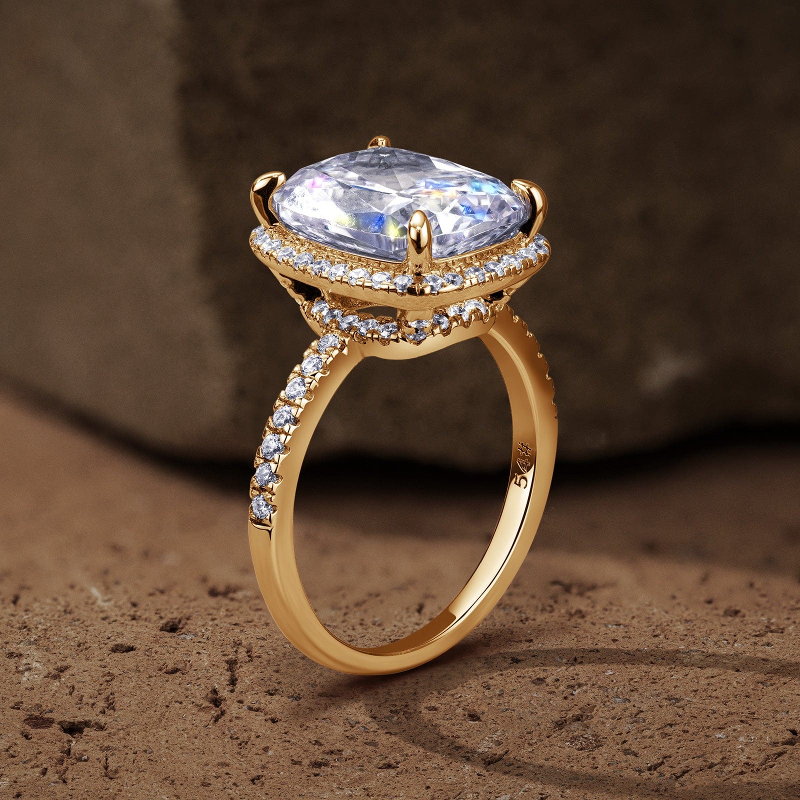 GENUINE LOVE Pave Engagement Ring - 9K Yellow Gold with a Cushion Cut Lab-Grown Moissanite