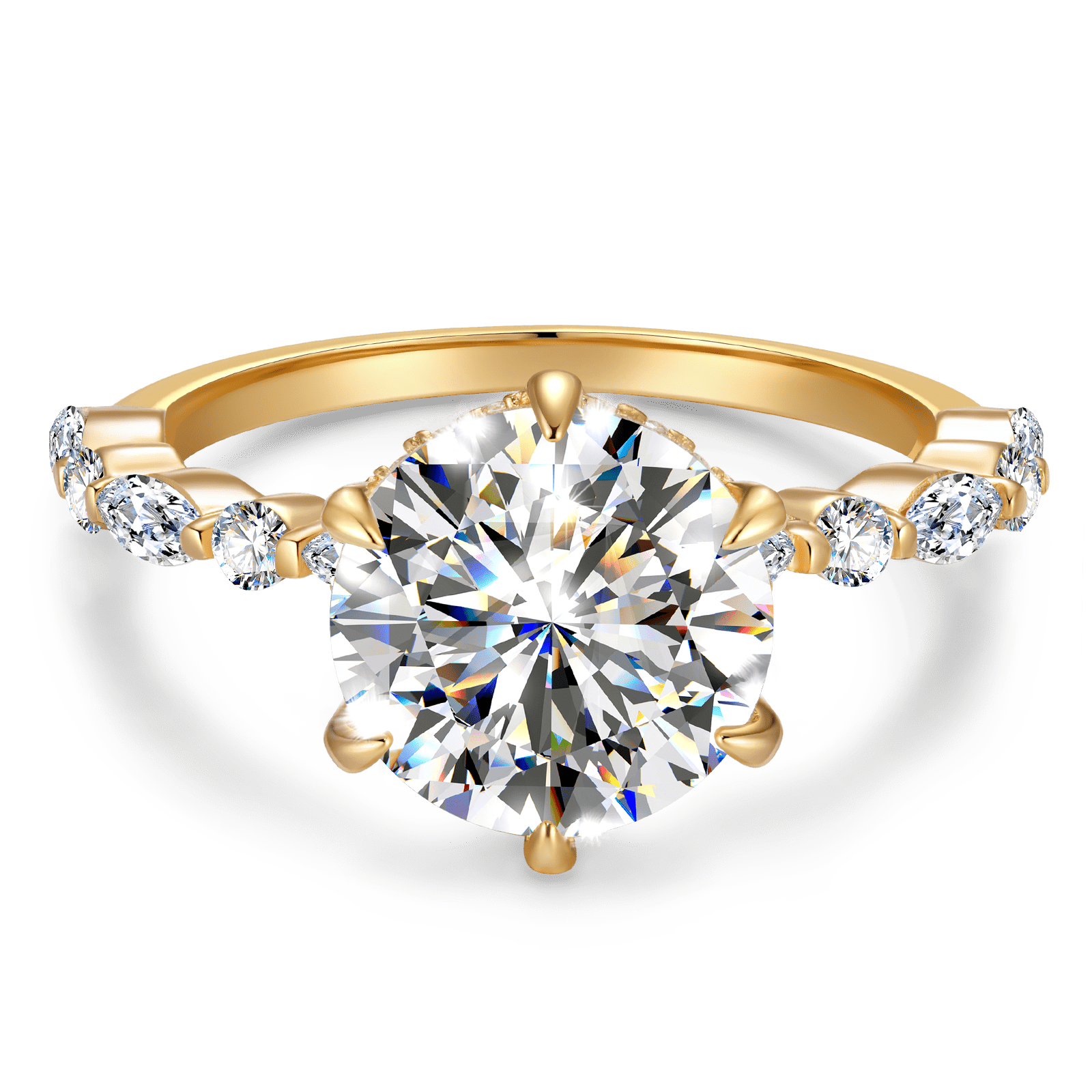 GENUINE LOVE Pave Engagement Ring - 3.50 Carat 9K Yellow Gold with a Round Brilliant Cut Lab-Grown Moissanite