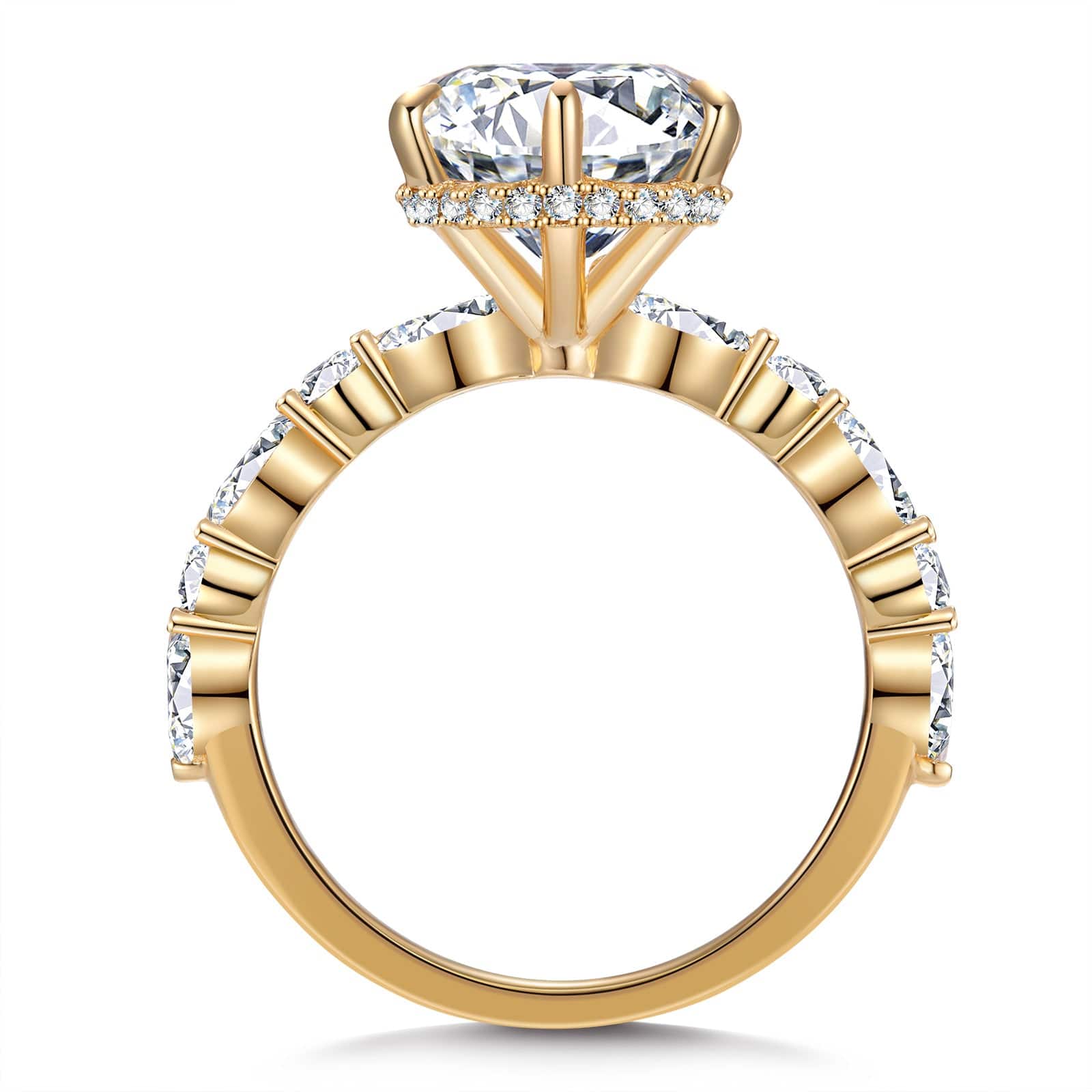 GENUINE LOVE Pave Engagement Ring - 3.50 Carat 9K Yellow Gold with a Round Brilliant Cut Lab-Grown Moissanite