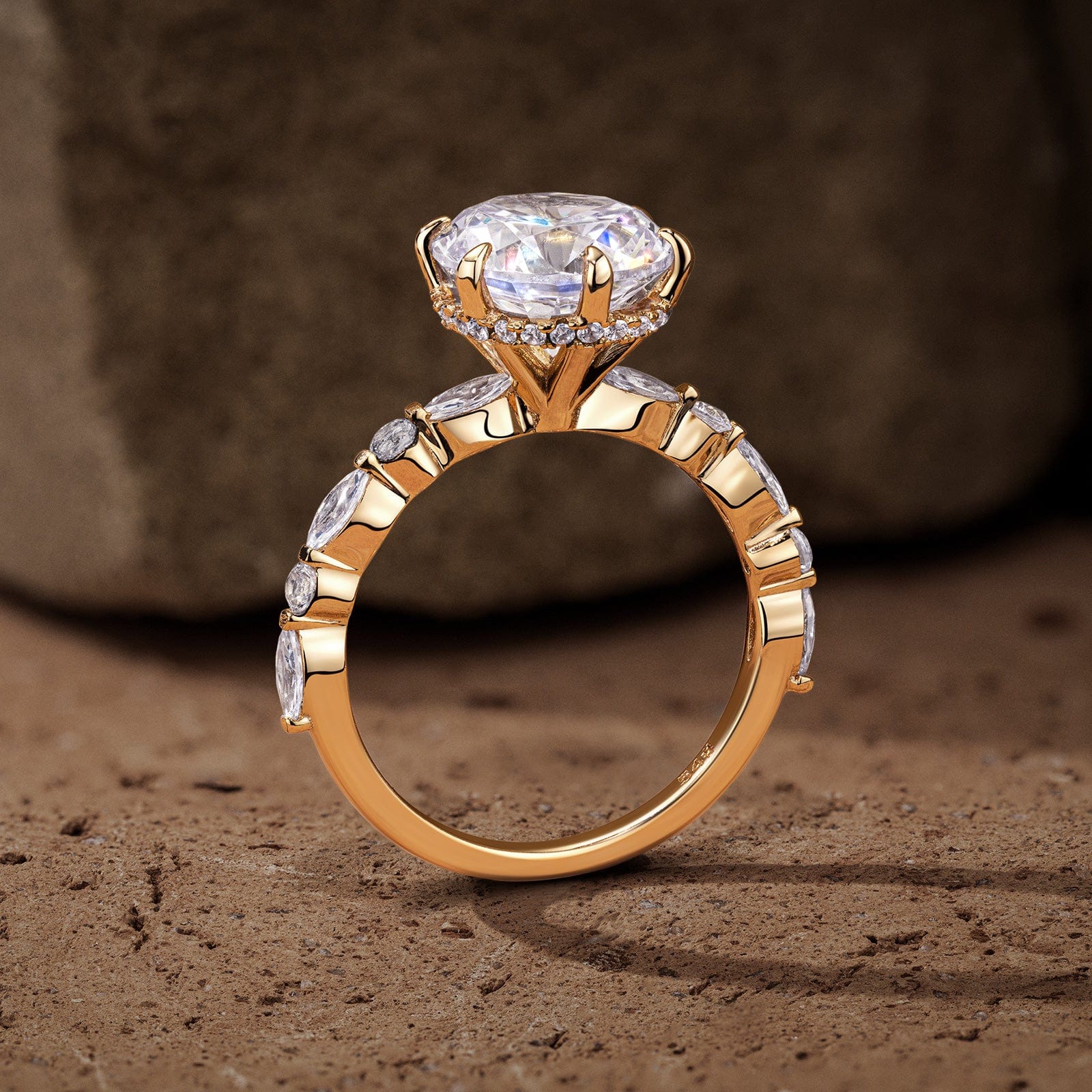 GENUINE LOVE Pave Engagement Ring - 3.50 Carat 9K Yellow Gold with a Round Brilliant Cut Lab-Grown Moissanite