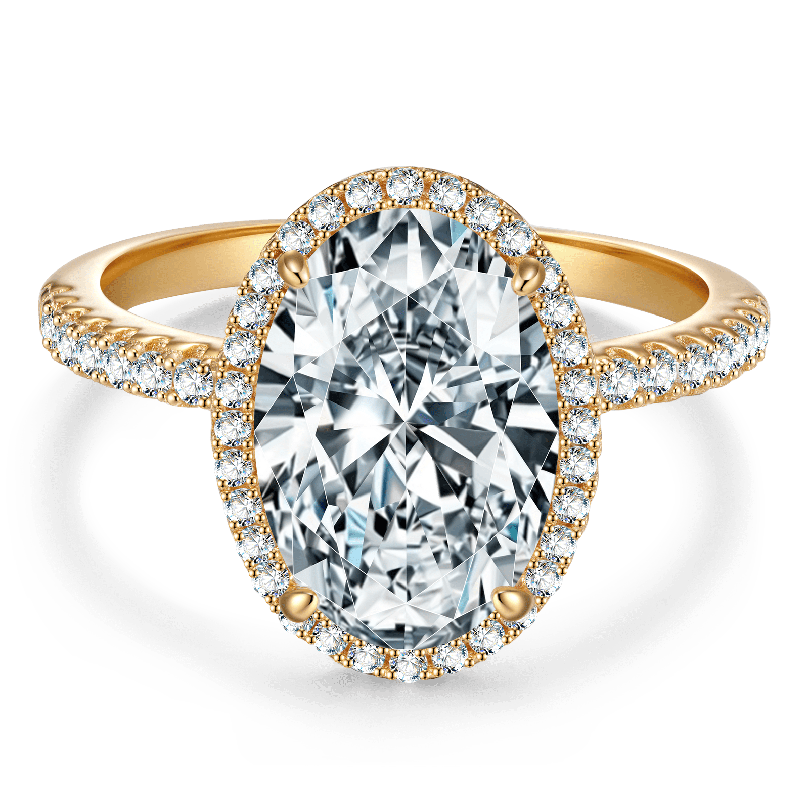 GENUINE LOVE Halo Engagement Ring - 2.00 Carat 9K Yellow Gold with a Oval Brilliant Cut Lab-Grown Moissanite