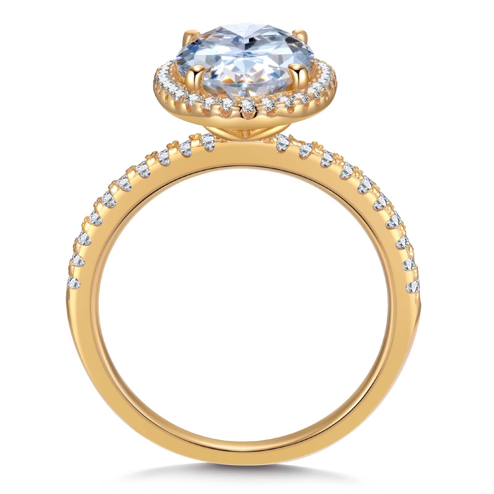 GENUINE LOVE Halo Engagement Ring - 2.00 Carat 9K Yellow Gold with a Oval Brilliant Cut Lab-Grown Moissanite