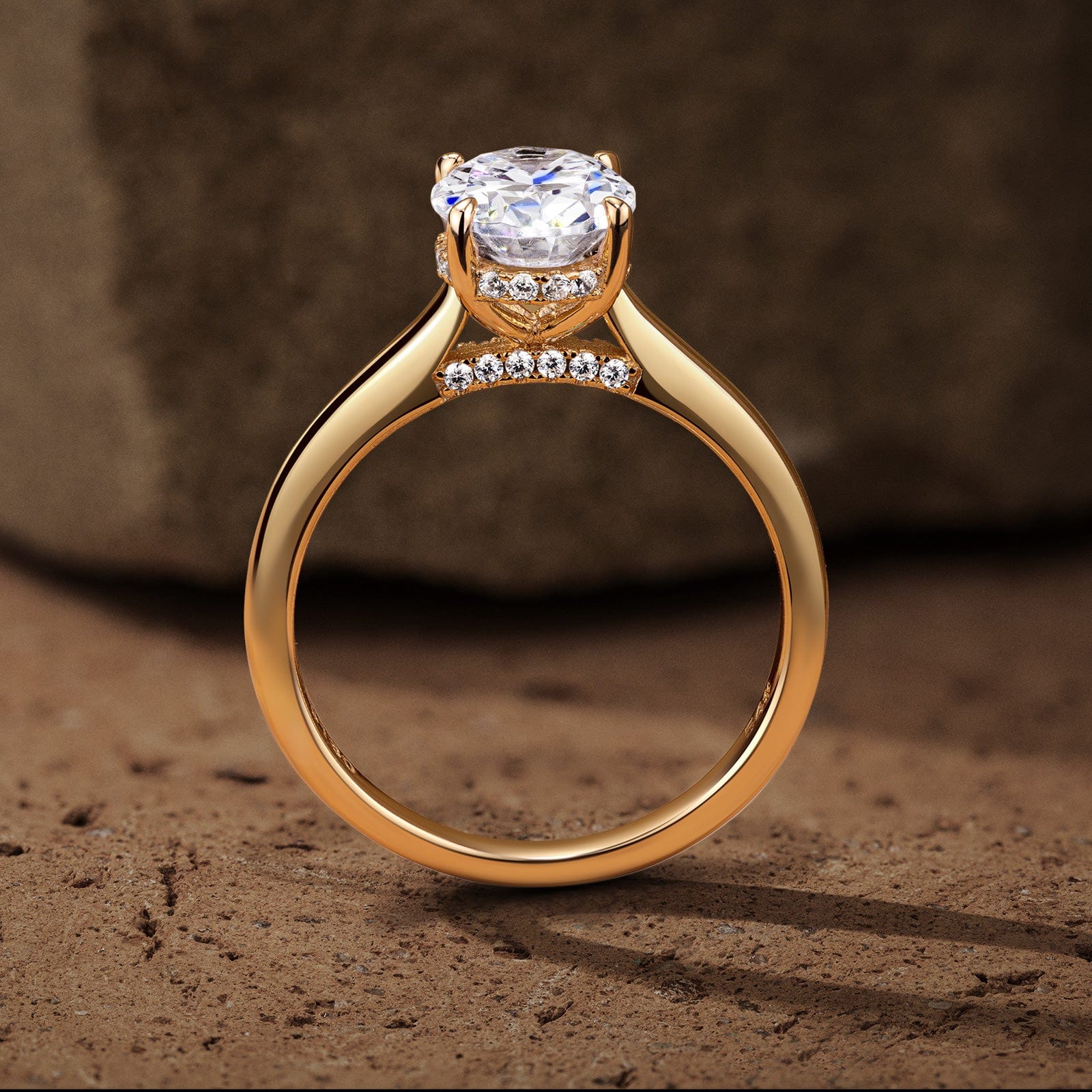 GENUINE LOVE Hidden Halo Engagement Ring - 2.00 Carat 9K Yellow Gold with a Oval Brilliant Cut Lab-Grown Moissanite