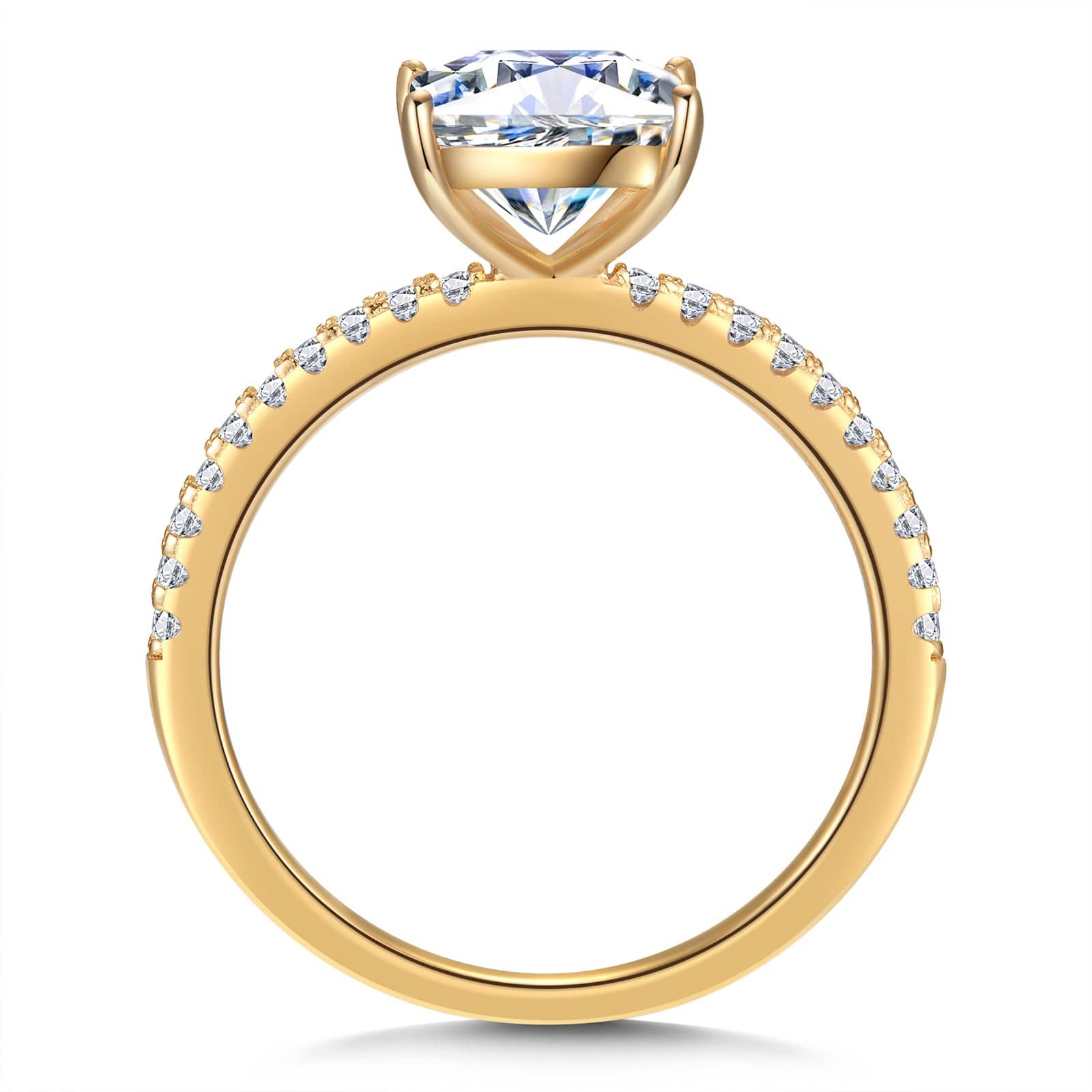 GENUINE LOVE Pave Engagement Ring - 9K Yellow Gold with a Princess Cut Lab-Grown Moissanite