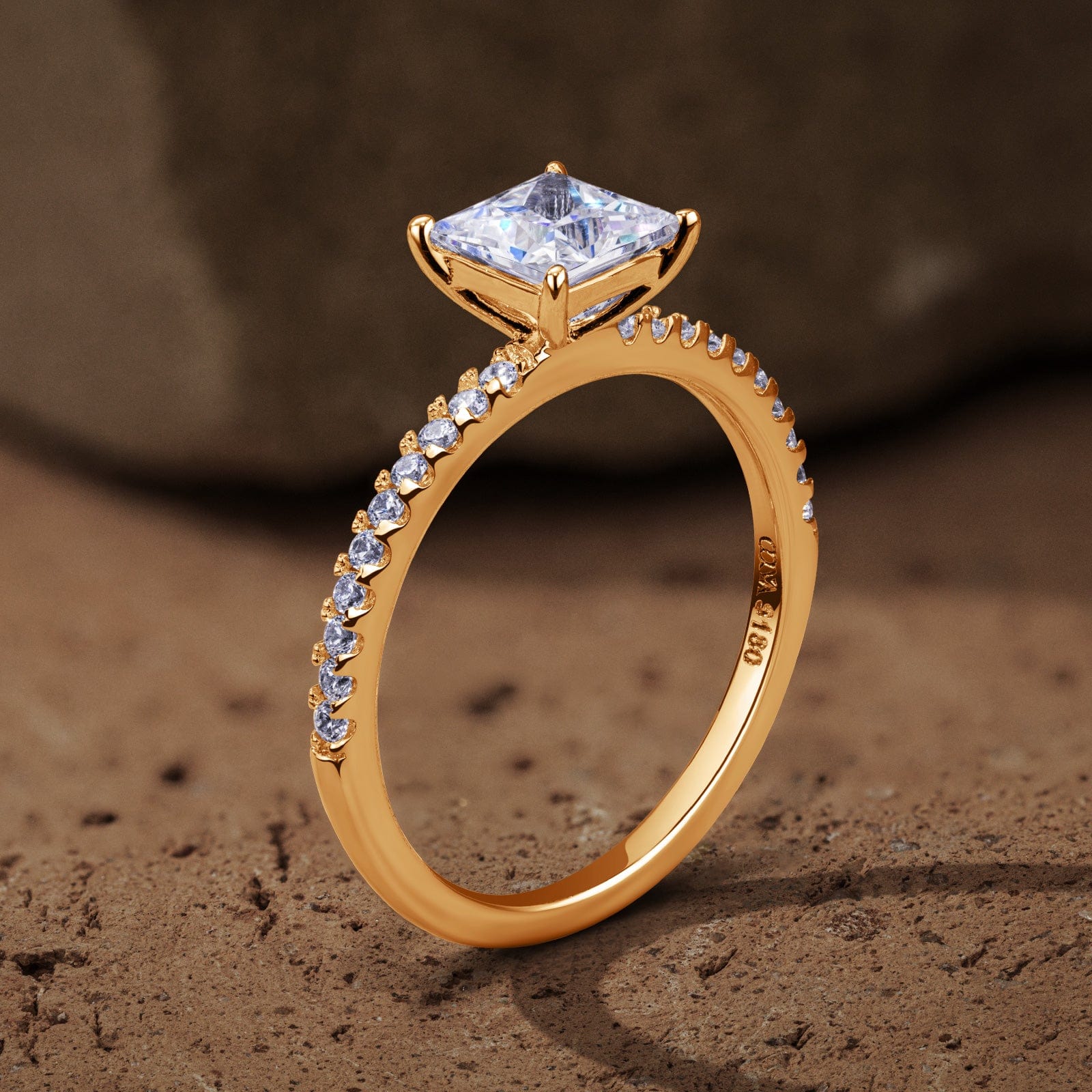 GENUINE LOVE Pave Engagement Ring - 9K Yellow Gold with a Princess Cut Lab-Grown Moissanite