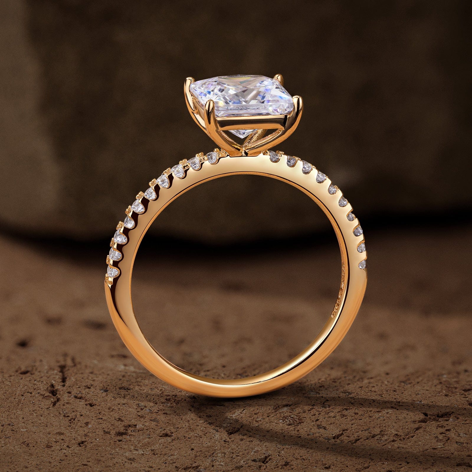 GENUINE LOVE Pave Engagement Ring - 9K Yellow Gold with a Princess Cut Lab-Grown Moissanite