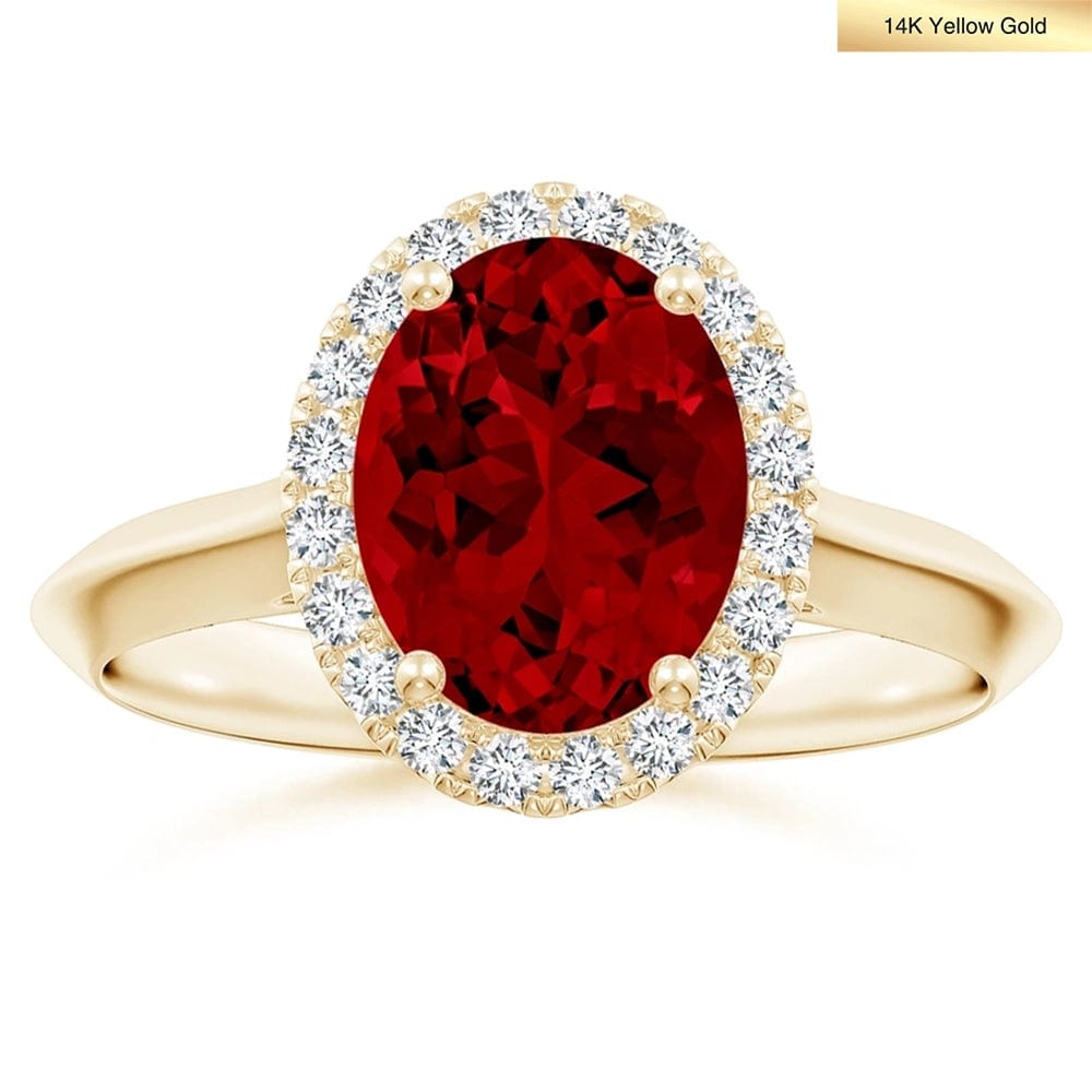 Lab-Grown Oval Brilliant Cut Ruby - Halo Classic Engagement Ring 14K Yellow Gold