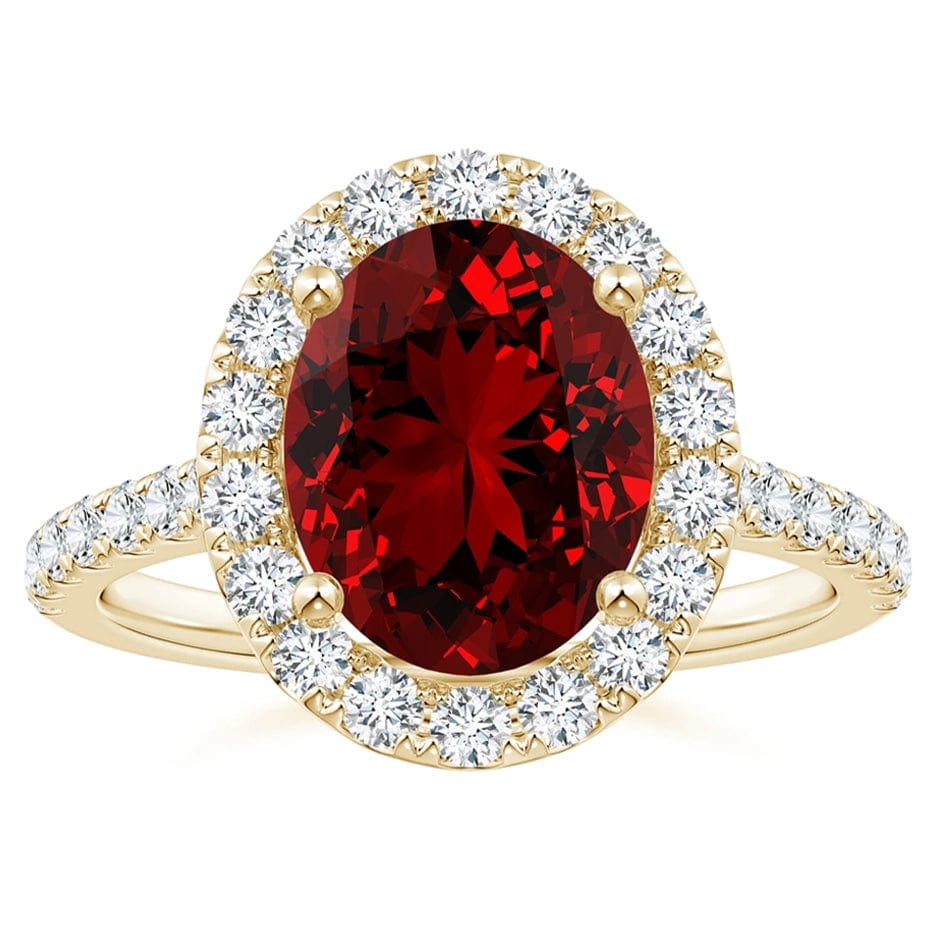 Lab-Grown Oval Brilliant Cut Ruby - Halo Classic Engagement Ring 14K Yellow Gold