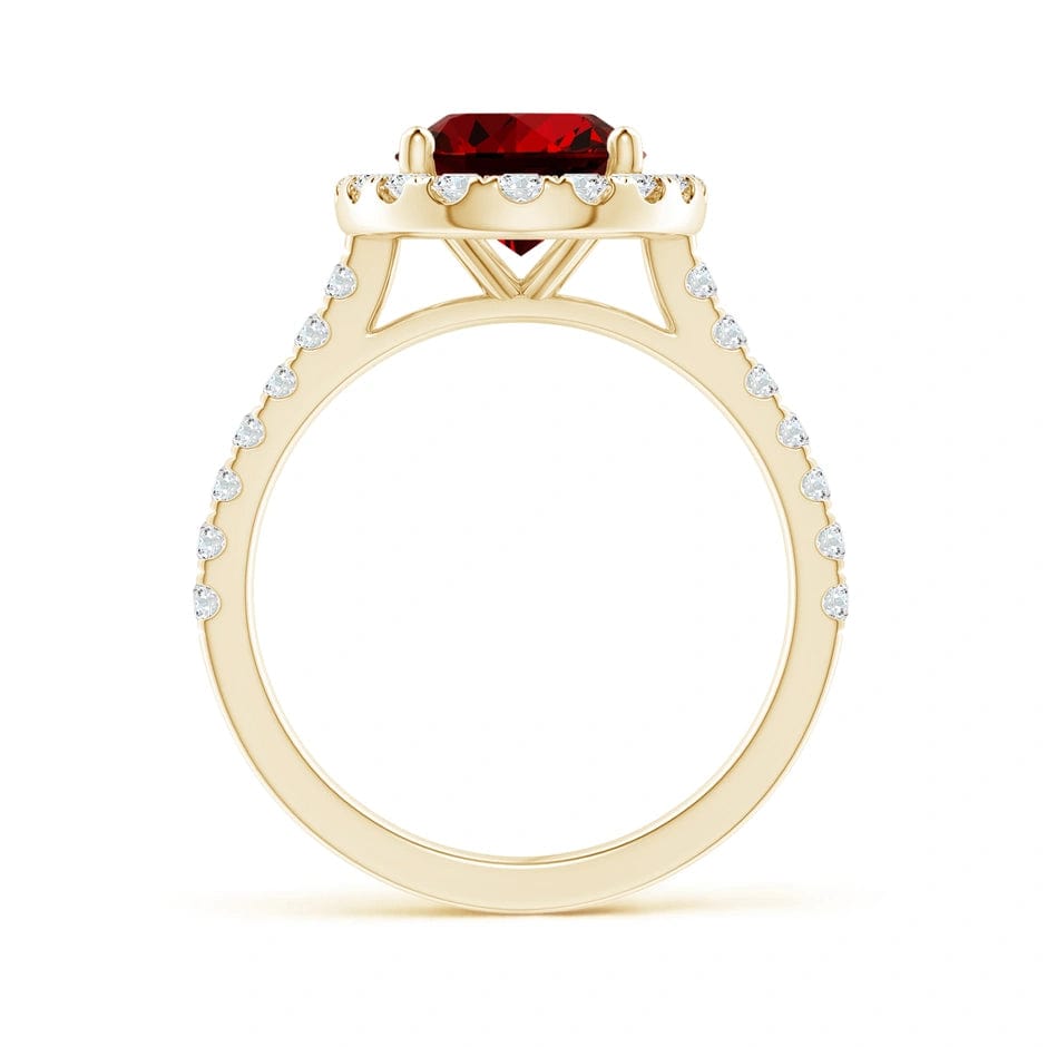 Lab-Grown Oval Brilliant Cut Ruby - Halo Classic Engagement Ring 14K Yellow Gold