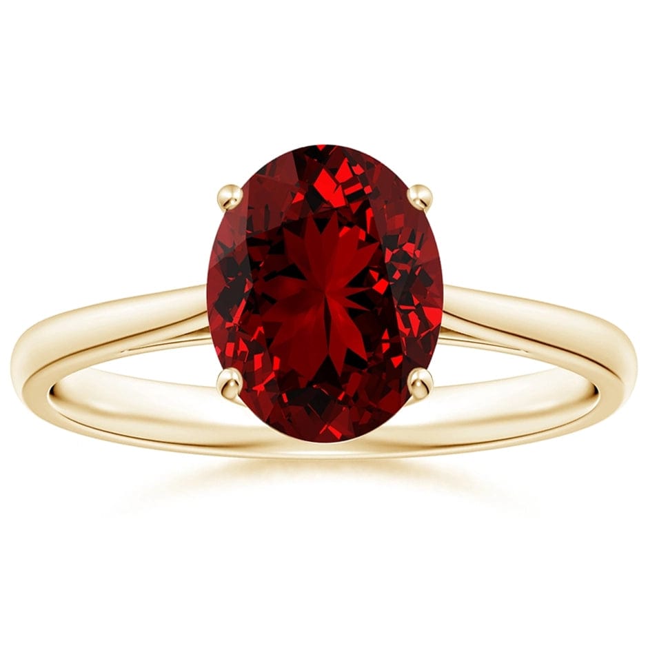 Lab-Grown Oval Brilliant Cut Ruby - Solitaire Classic Engagement Ring 14K Yellow Gold