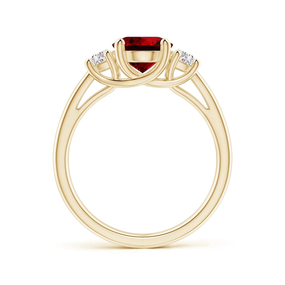 Lab-Grown Oval Brilliant Cut Ruby - Three Stone Classic Engagement Ring 14K Yellow Gold