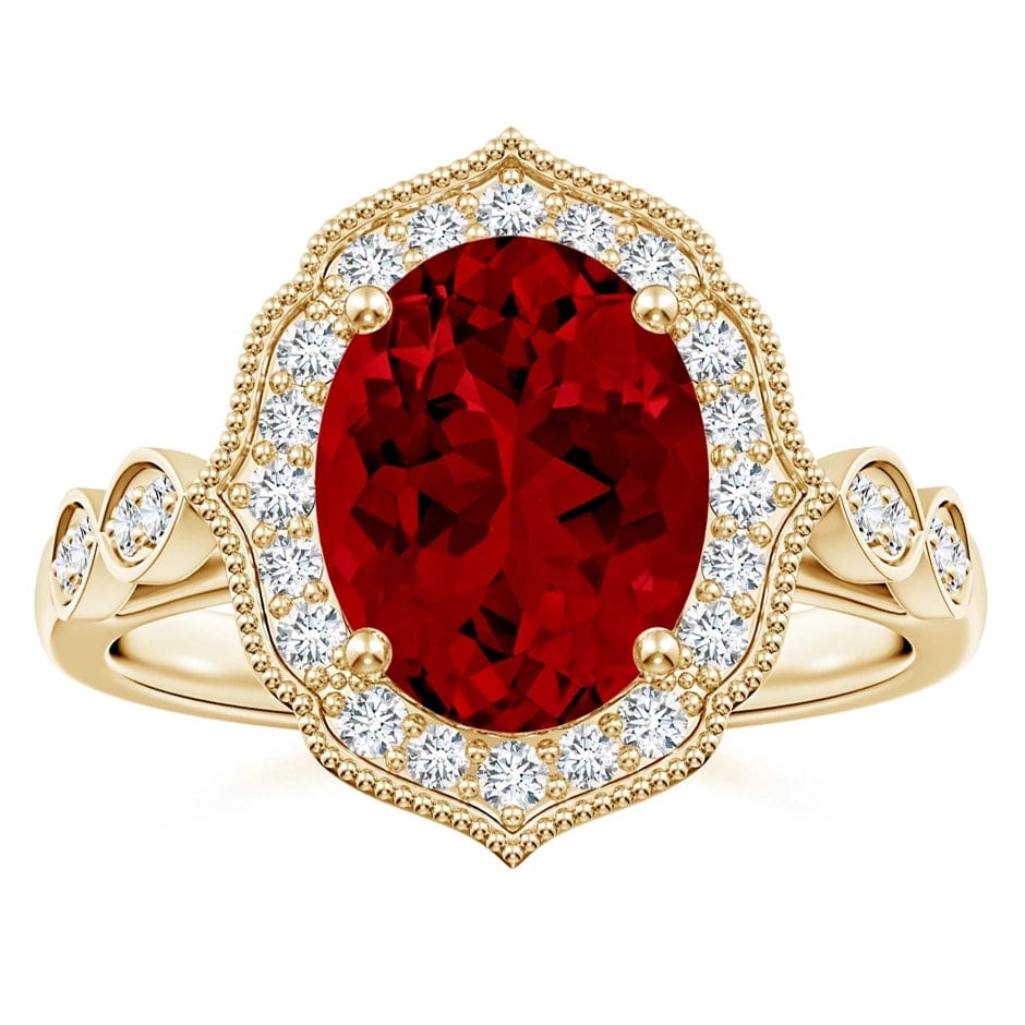 Lab-Grown Oval Brilliant Cut Ruby - Halo Classic Engagement Ring 14K Yellow Gold