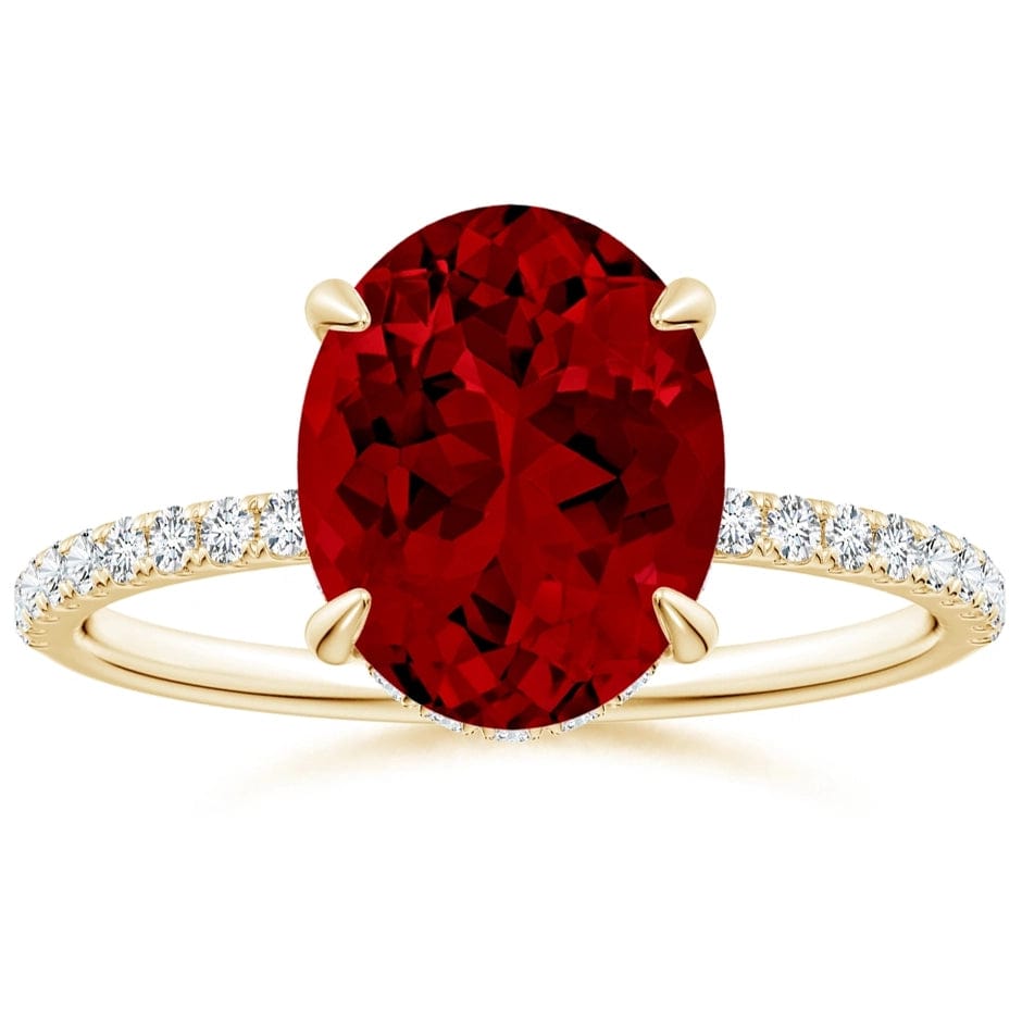 Lab-Grown Oval Brilliant Cut Ruby - Hidden Halo Classic Engagement Ring 14K Yellow Gold