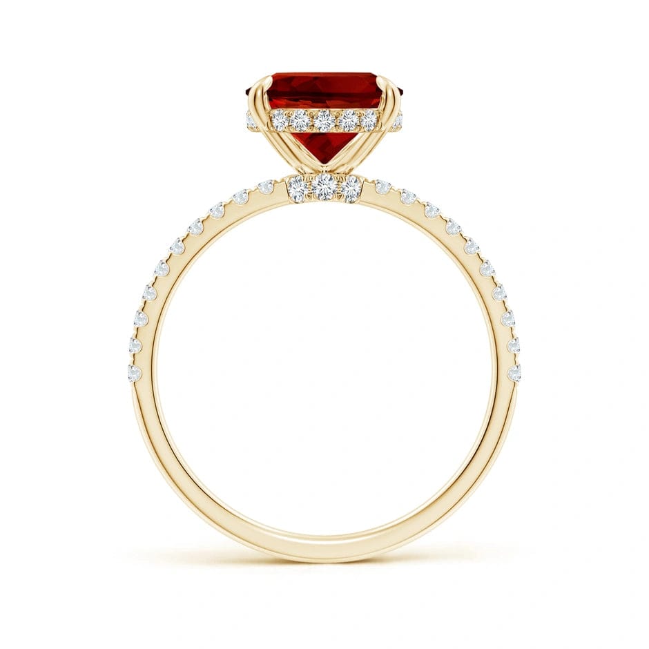 Lab-Grown Oval Brilliant Cut Ruby - Hidden Halo Classic Engagement Ring 14K Yellow Gold