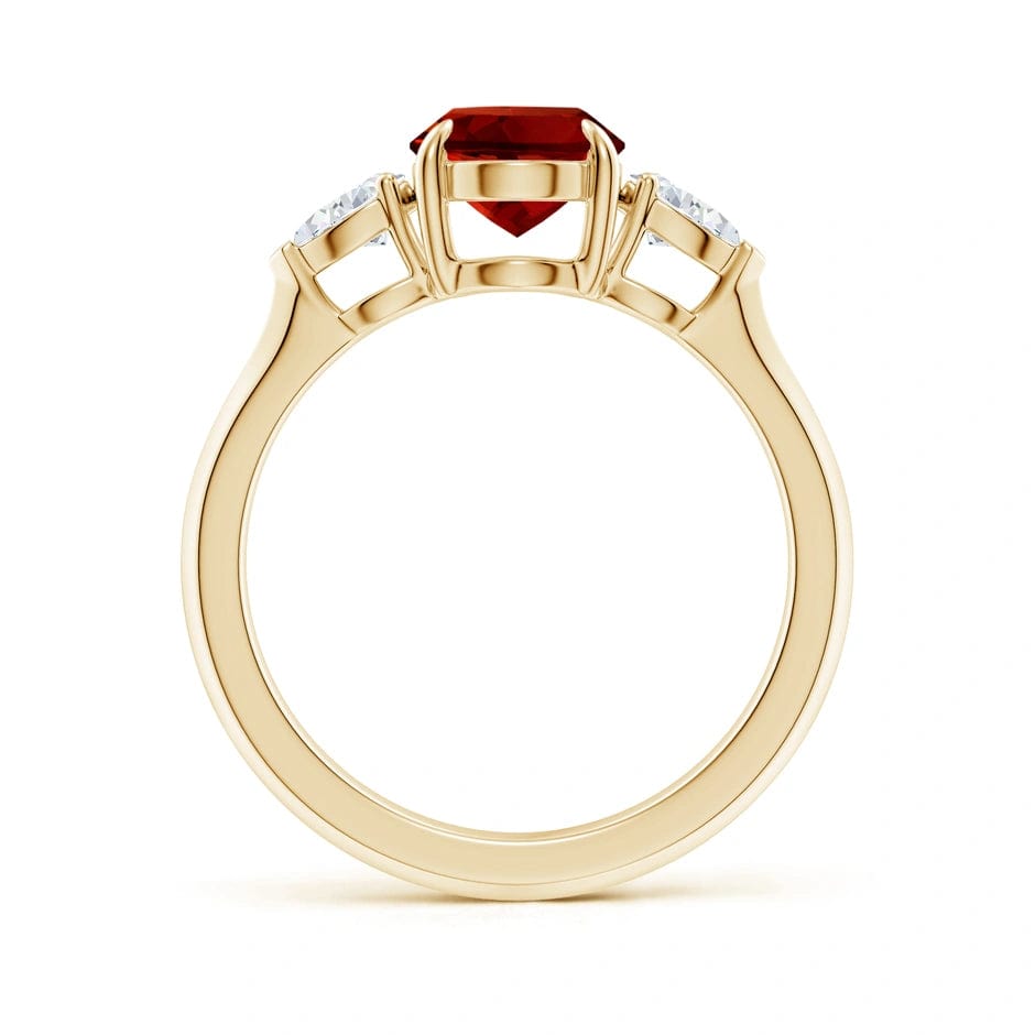 Lab-Grown Oval Brilliant Cut Ruby - Three Stone Classic Engagement Ring 14K Yellow Gold