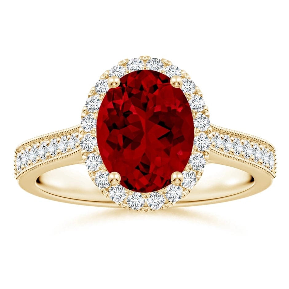 Lab-Grown Oval Brilliant Cut Ruby - Halo Classic Engagement Ring 14K Yellow Gold