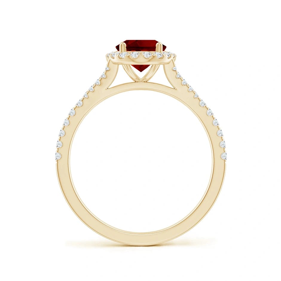 Lab-Grown Oval Brilliant Cut Ruby - Halo Classic Engagement Ring 14K Yellow Gold