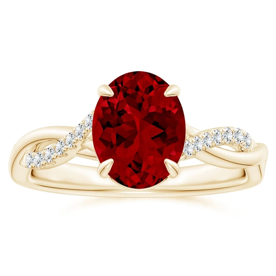 Lab-Grown Oval Brilliant Cut Ruby - Pave Classic Engagement Ring 14K Yellow Gold