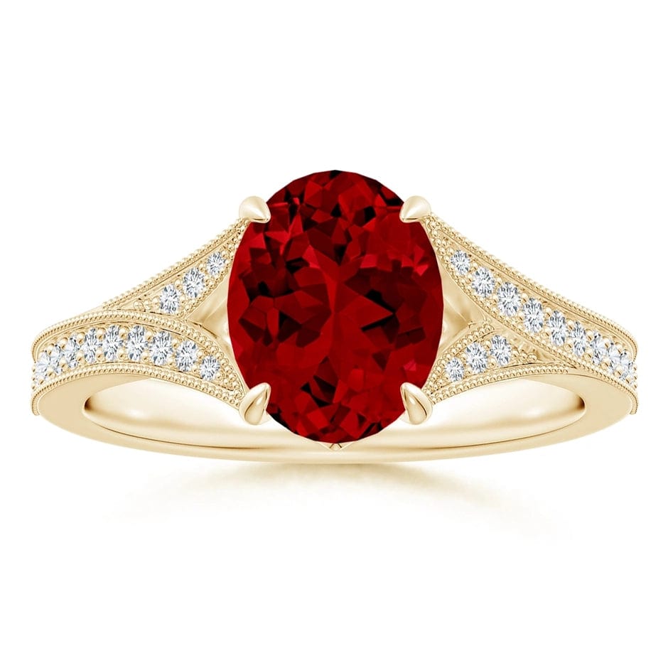 Lab-Grown Oval Brilliant Cut Ruby - Pave Classic Engagement Ring 14K Yellow Gold